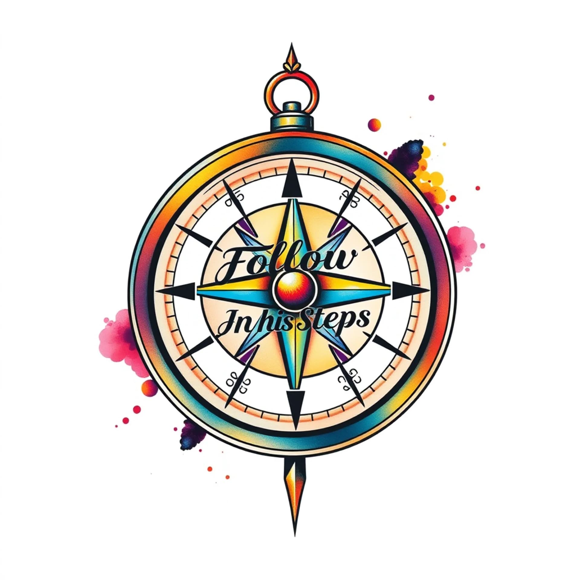 New School tattoo: Wanting a compass that incorporates the theme "Follow In His Steps" the his being Jesus.