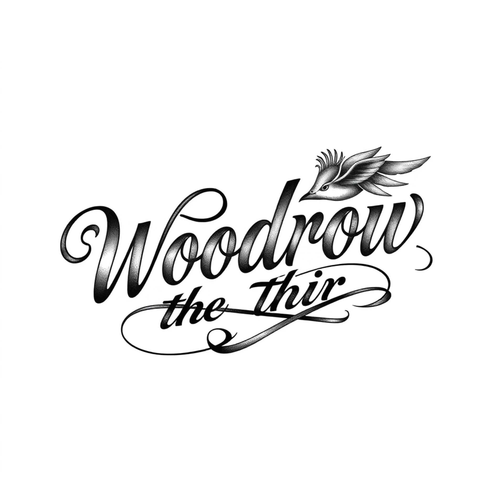 Black And Grey tattoo: The name Woodrow the third a nice script