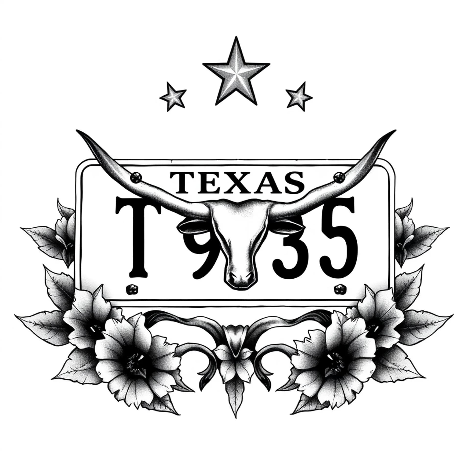 Black And Grey tattoo: Texas tattoo 1996 Texas plate longhorns interstate 83 sign engrave