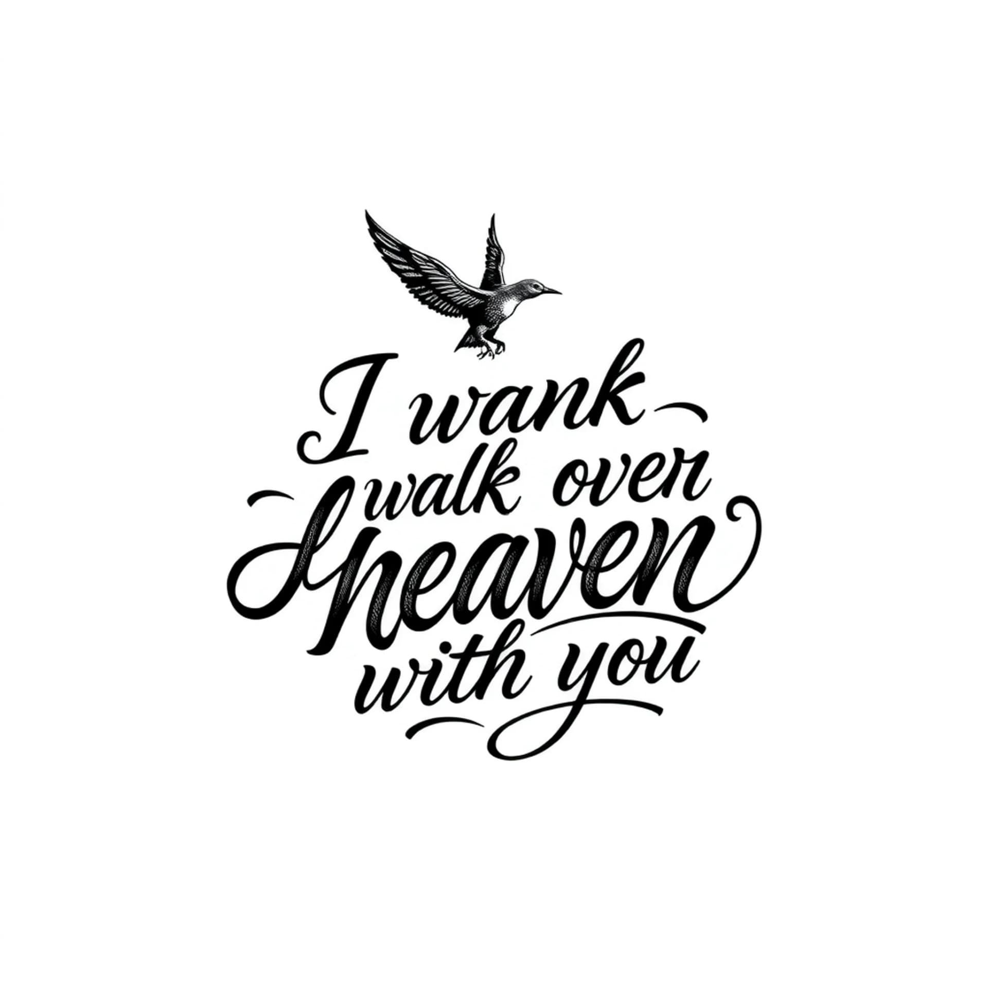 Blackwork tattoo: I want to walk over heaven with you script