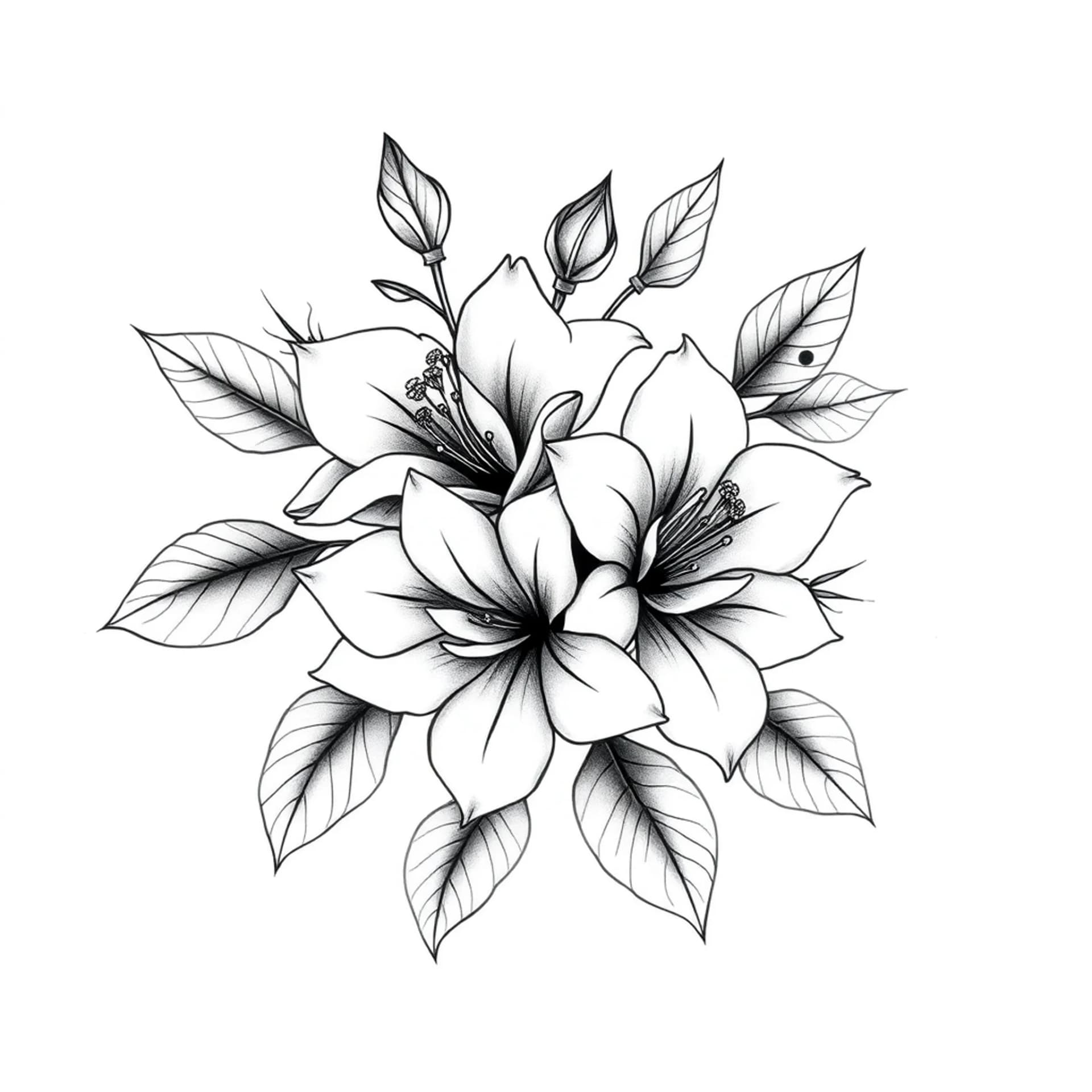 Black And Grey tattoo: Fine line delicate jasmine and roses intertwined