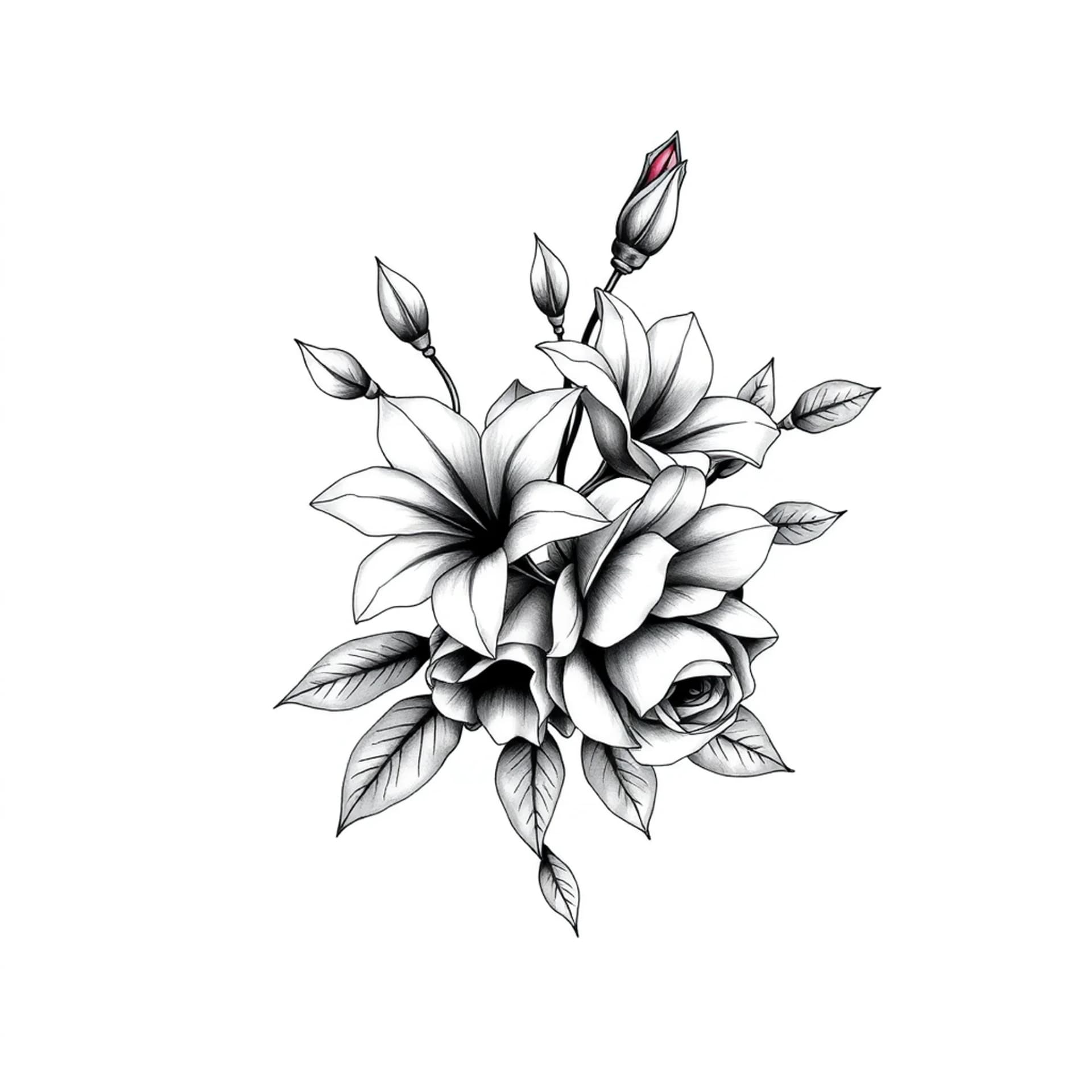 Black And Grey tattoo: Fine line delicate jasmine and roses intertwined