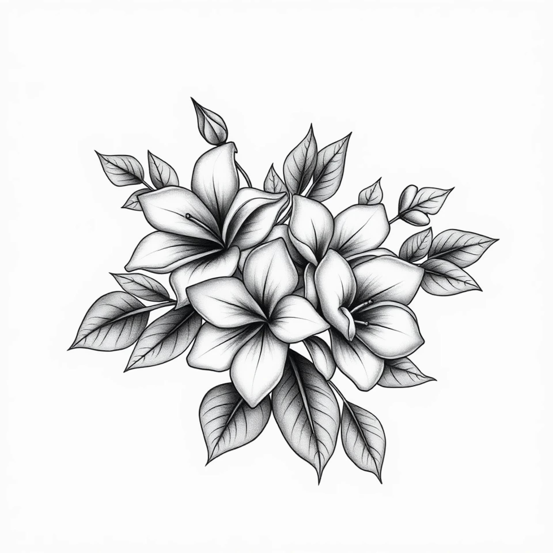 Black And Grey tattoo: Fine line delicate jasmine and roses intertwined