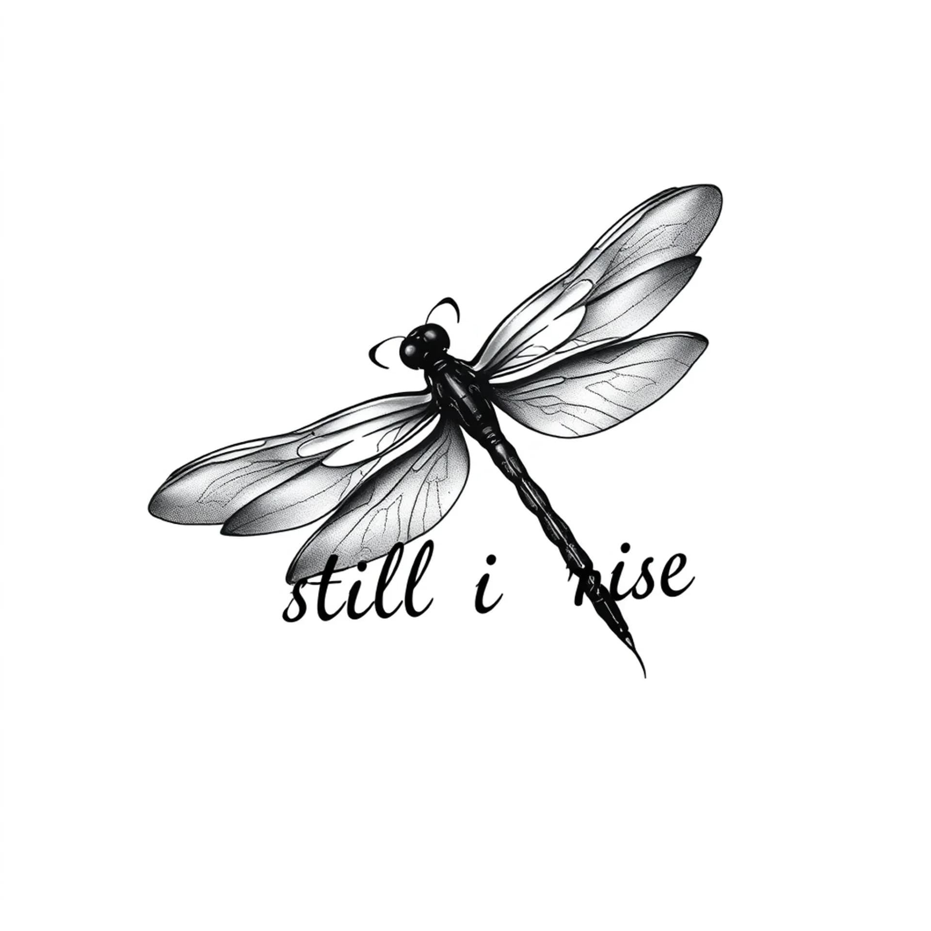 Black And Grey tattoo: Dragonfly still i rise
saying