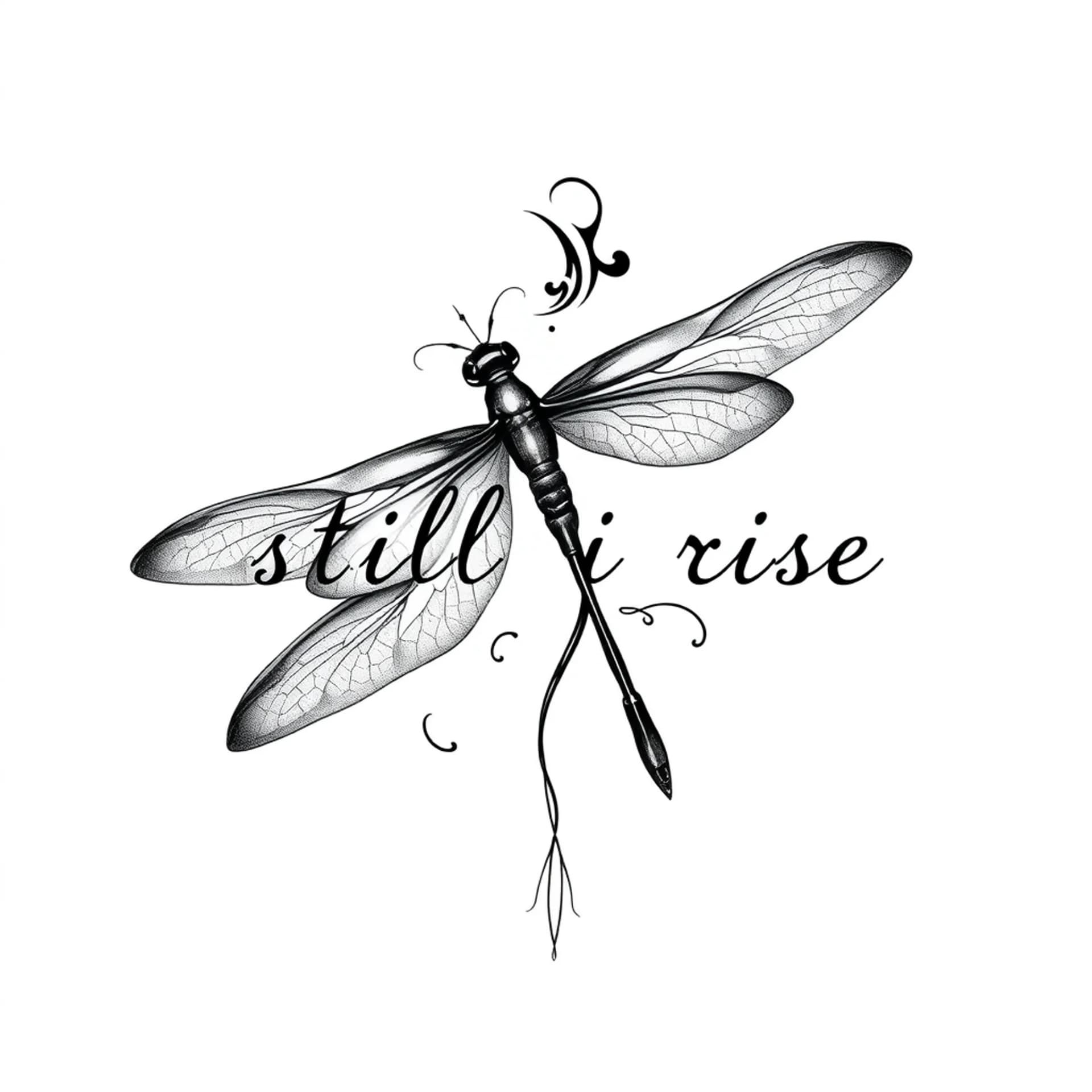 Black And Grey tattoo: Dragonfly still i rise
saying