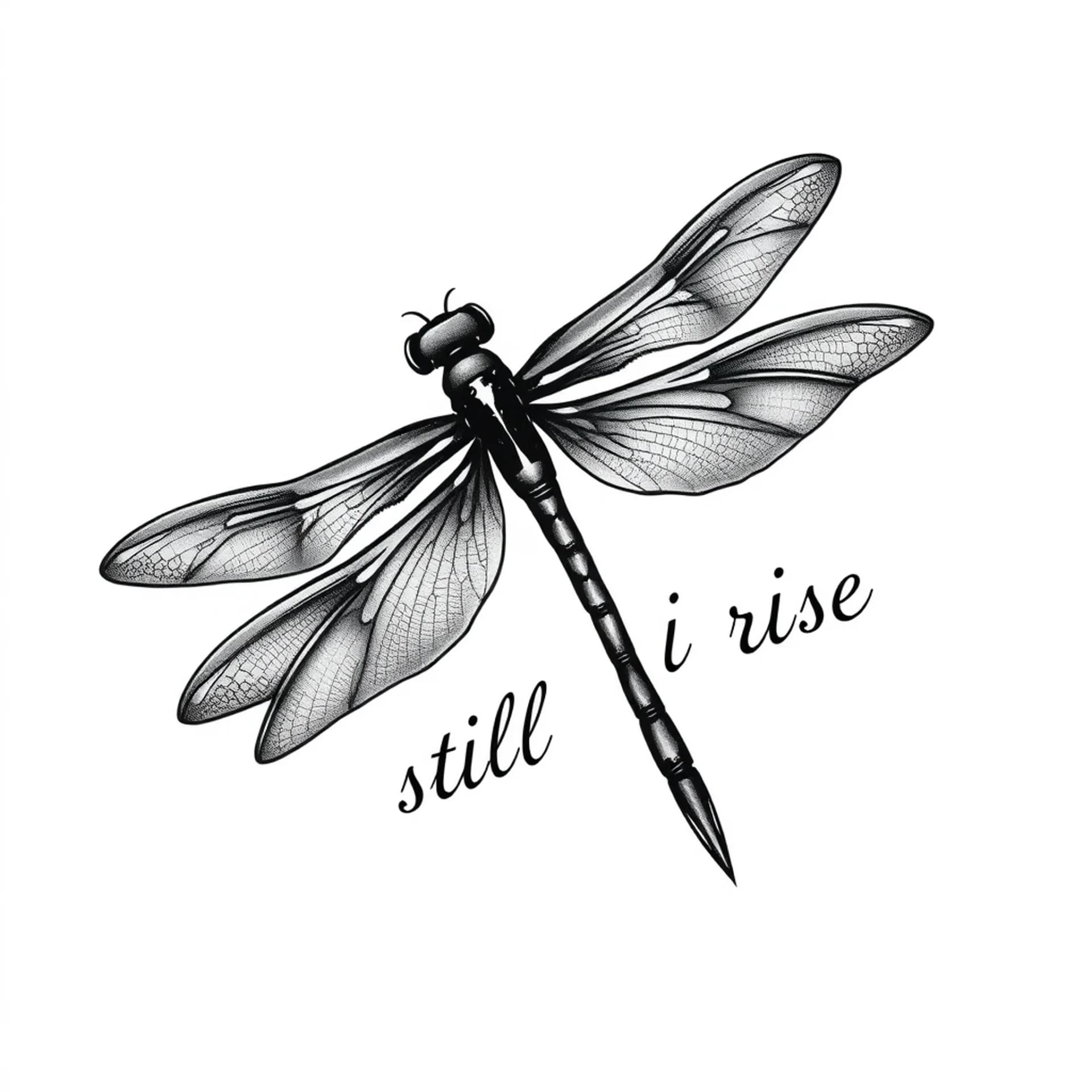Black And Grey tattoo: Dragonfly still i rise
saying