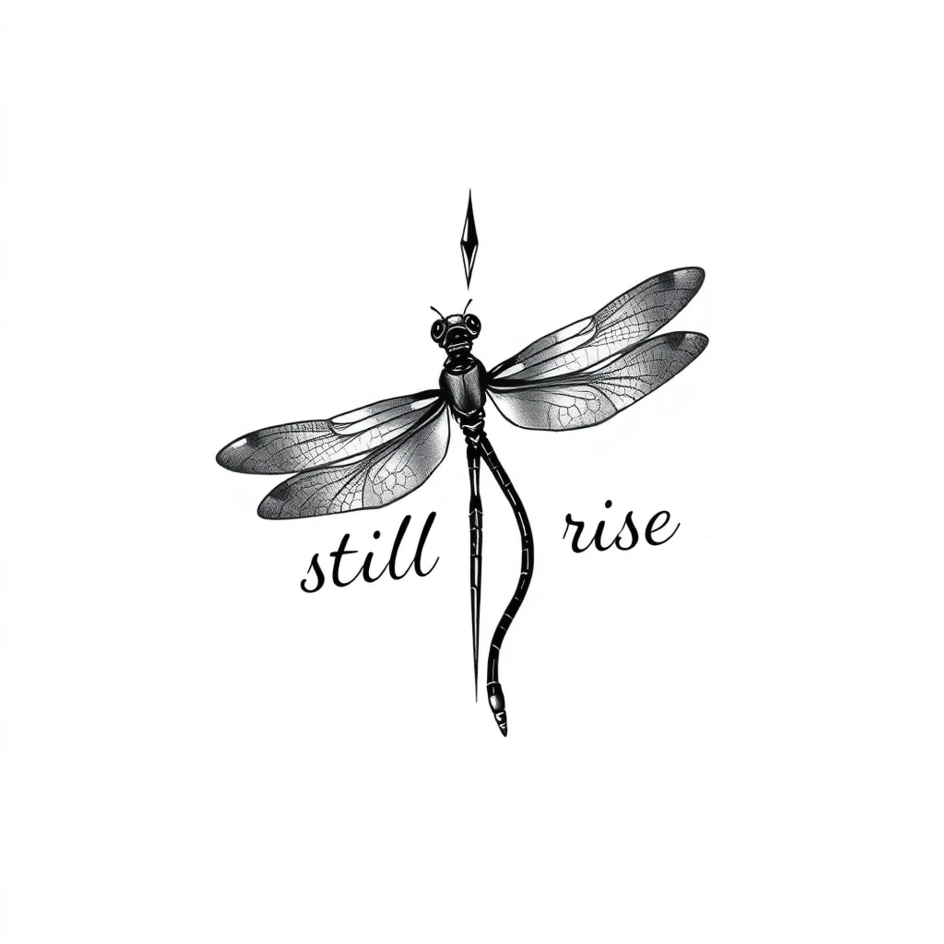 Black And Grey tattoo: Dragonfly still i rise
saying