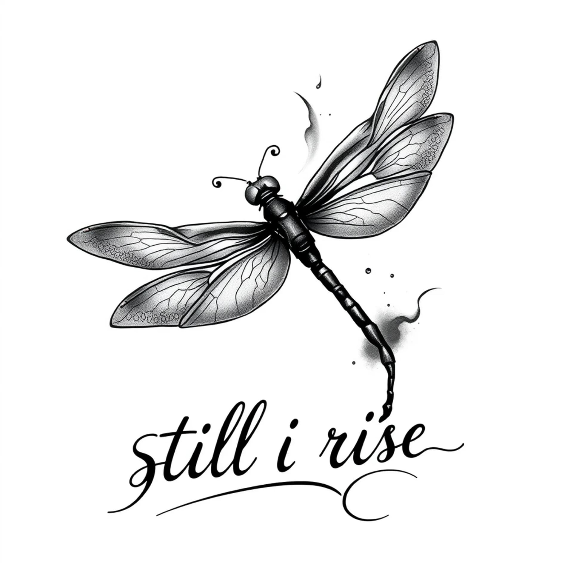 Black And Grey tattoo: Dragonfly still i rise
saying