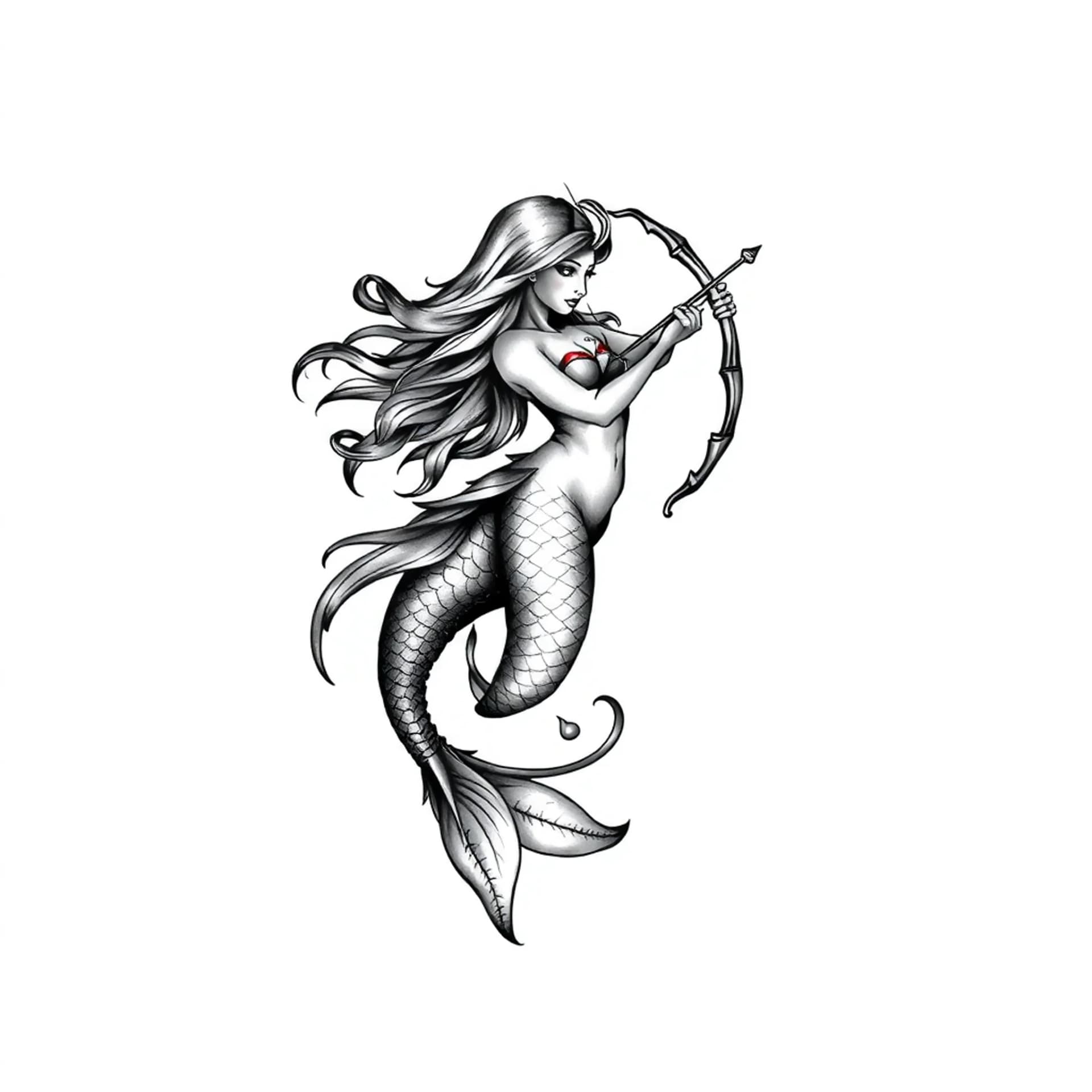 Black And Grey tattoo: A Mermaid pisces zodiac sign with archer and a water horse