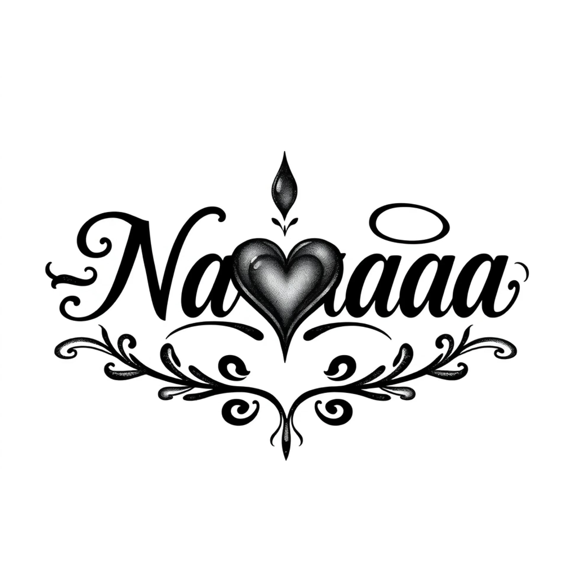 Black And Grey tattoo: Nayaaa name tattoo with heart