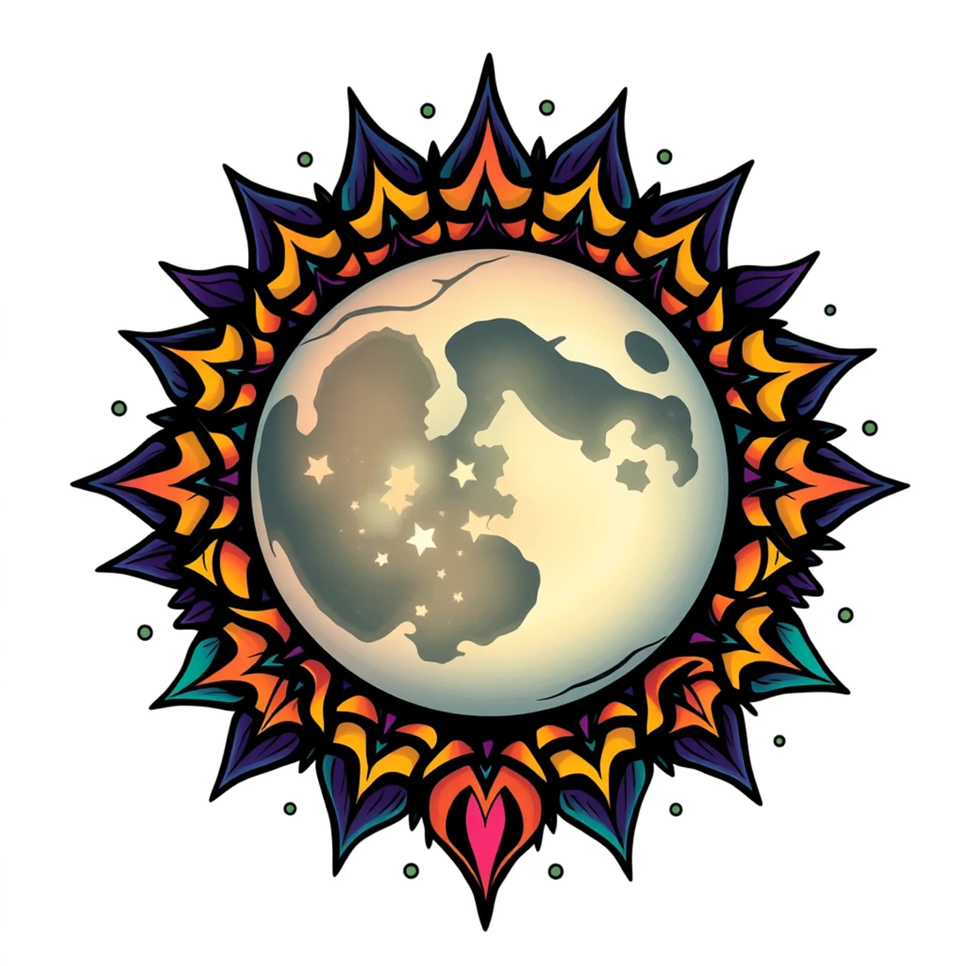 New School tattoo: Moon with an eye in it with stars in the background