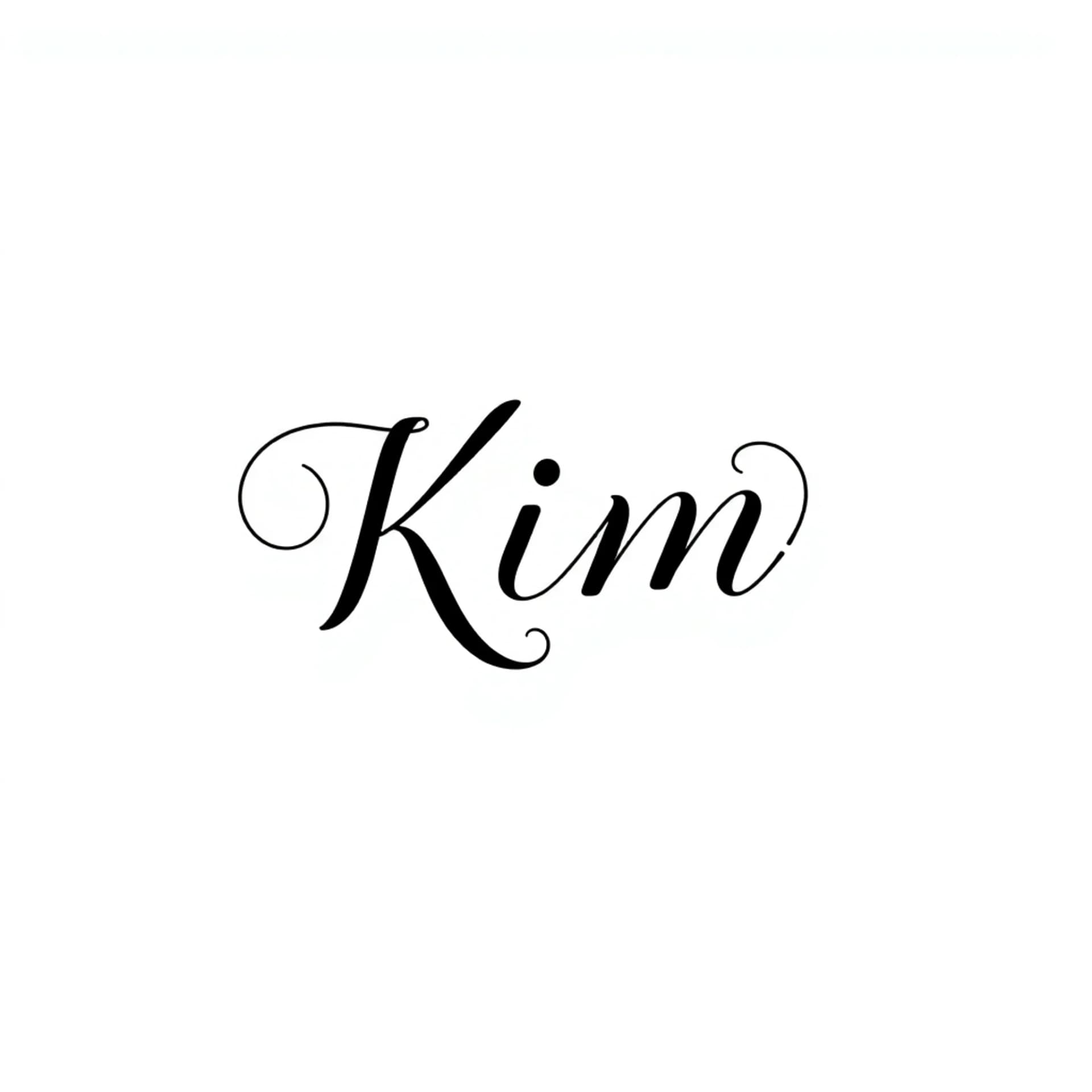 Fine Line tattoo: The word KIM written inside a romantic style shape