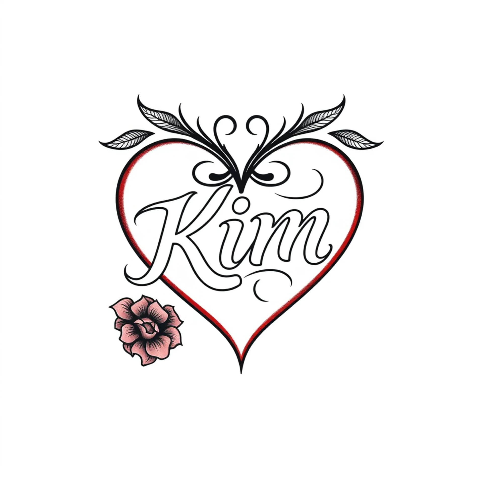 Traditional tattoo: The word KIM written inside a heart shape