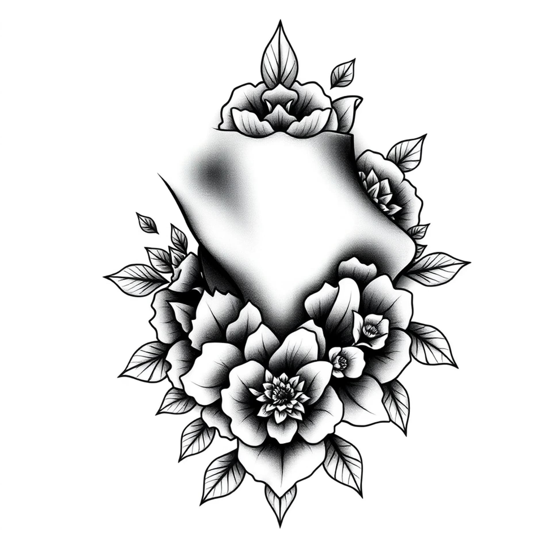 Black And Grey tattoo: A Mandela throat tattoo with florals simple