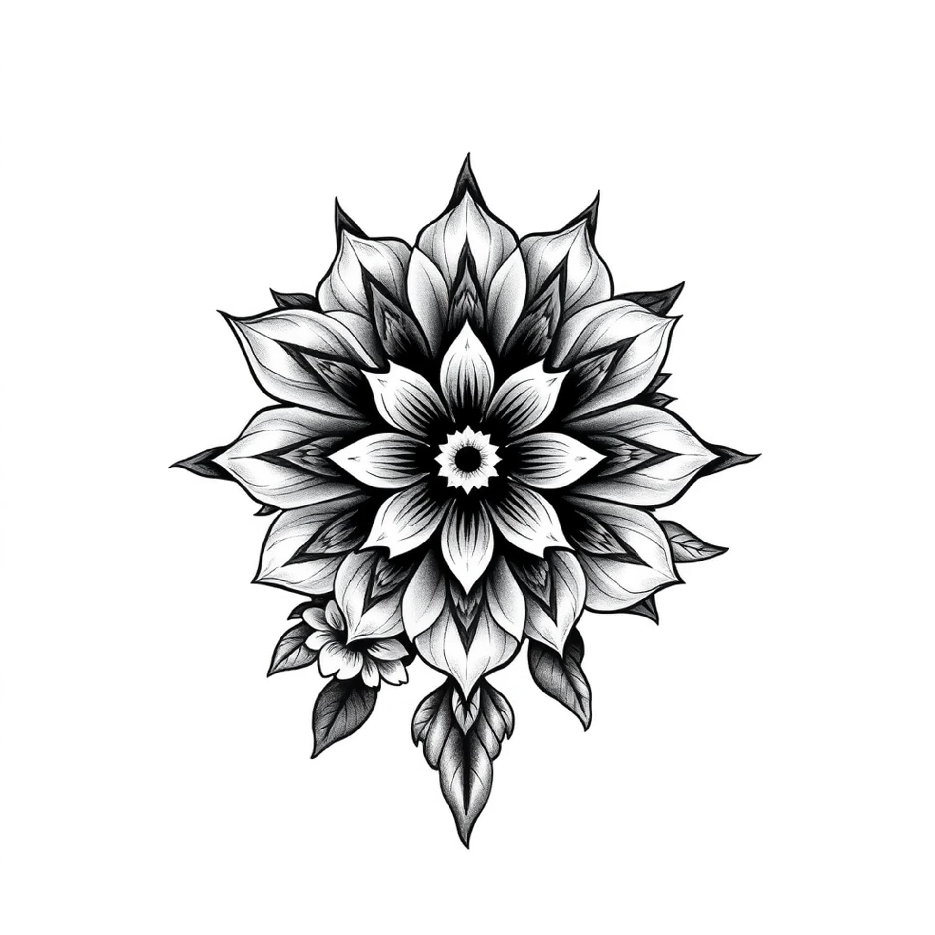Black And Grey tattoo: A Mandela with florals simple