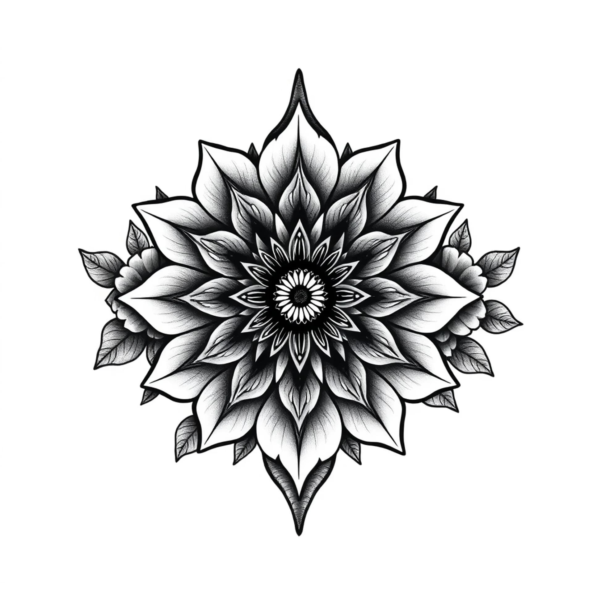 Black And Grey tattoo: A Mandela with florals very simple