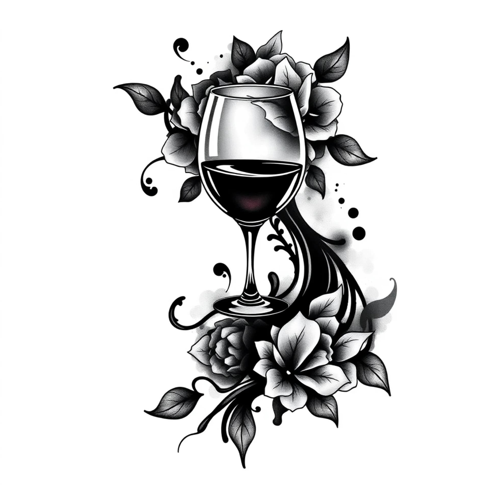 Black And Grey tattoo: No a čo (with a wine glass image)