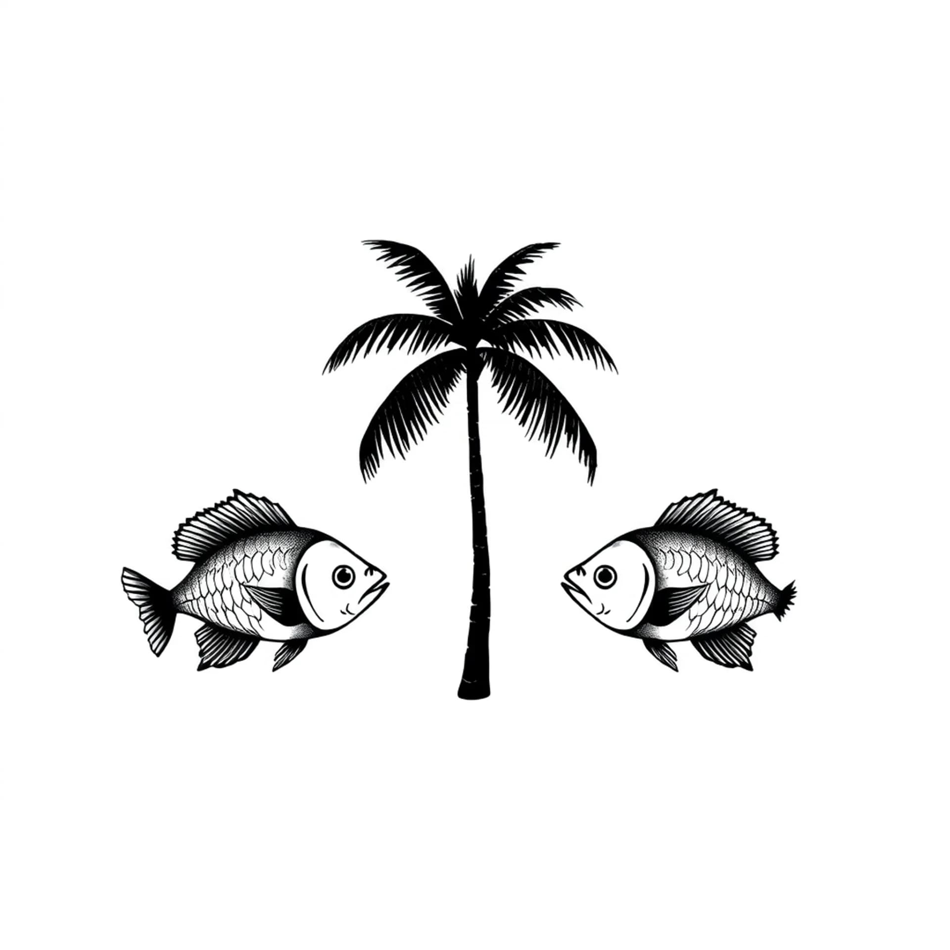 Minimalist tattoo: Coconut tree and fish and srilanka