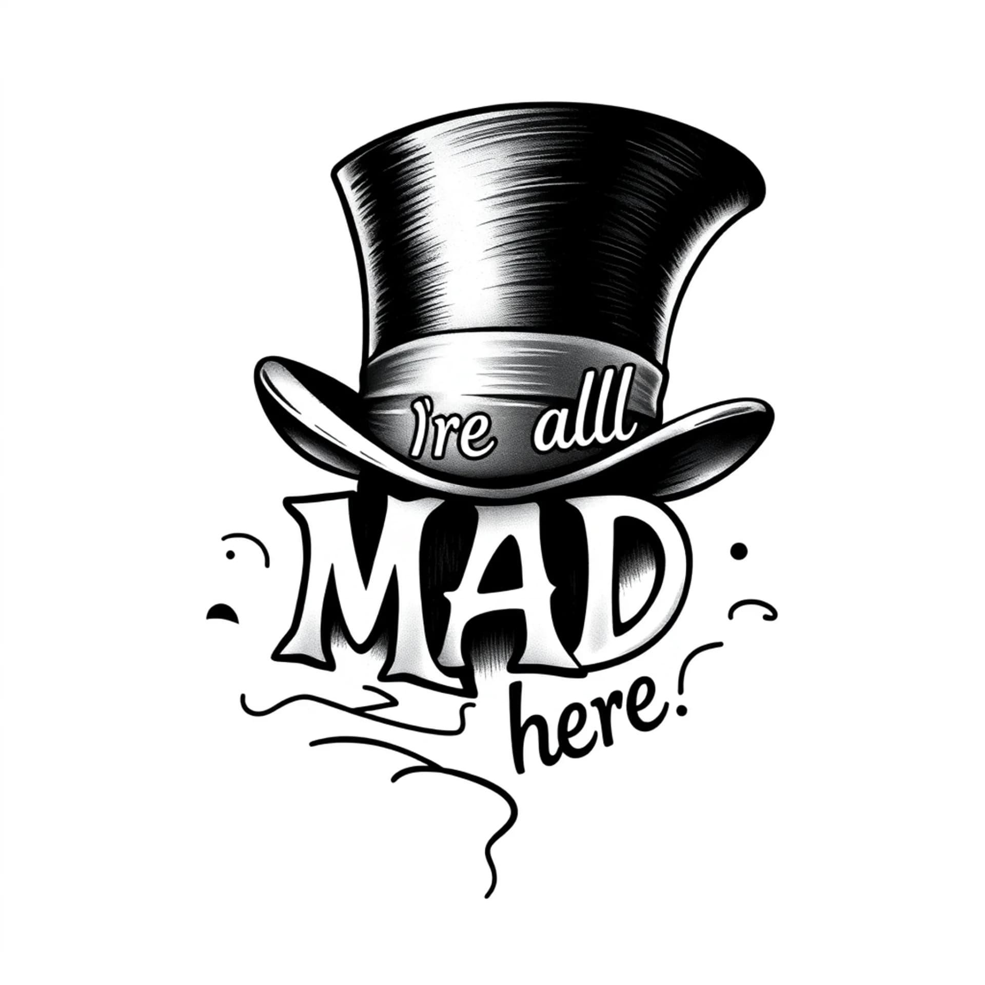 Black And Grey tattoo: “We’re all MAD here!” Special education school staff members. Mad Hatter Hat