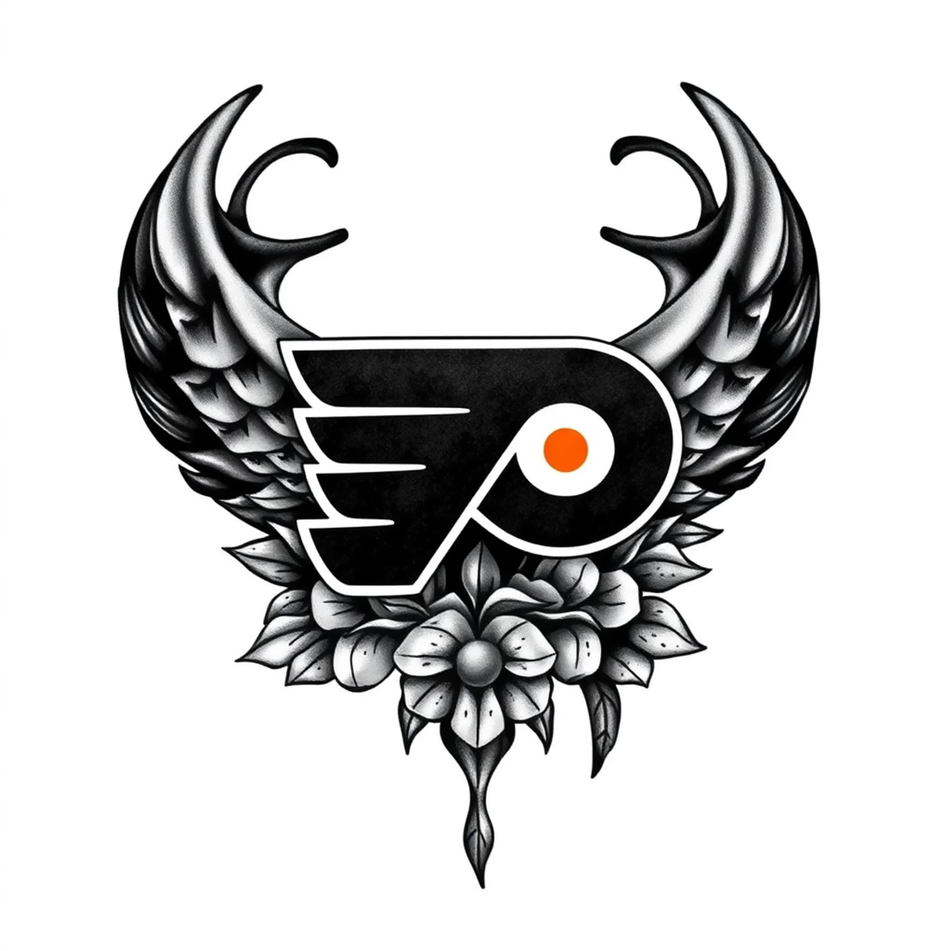 Black And Grey tattoo: Creative Philadelphia flyers tattoo for female