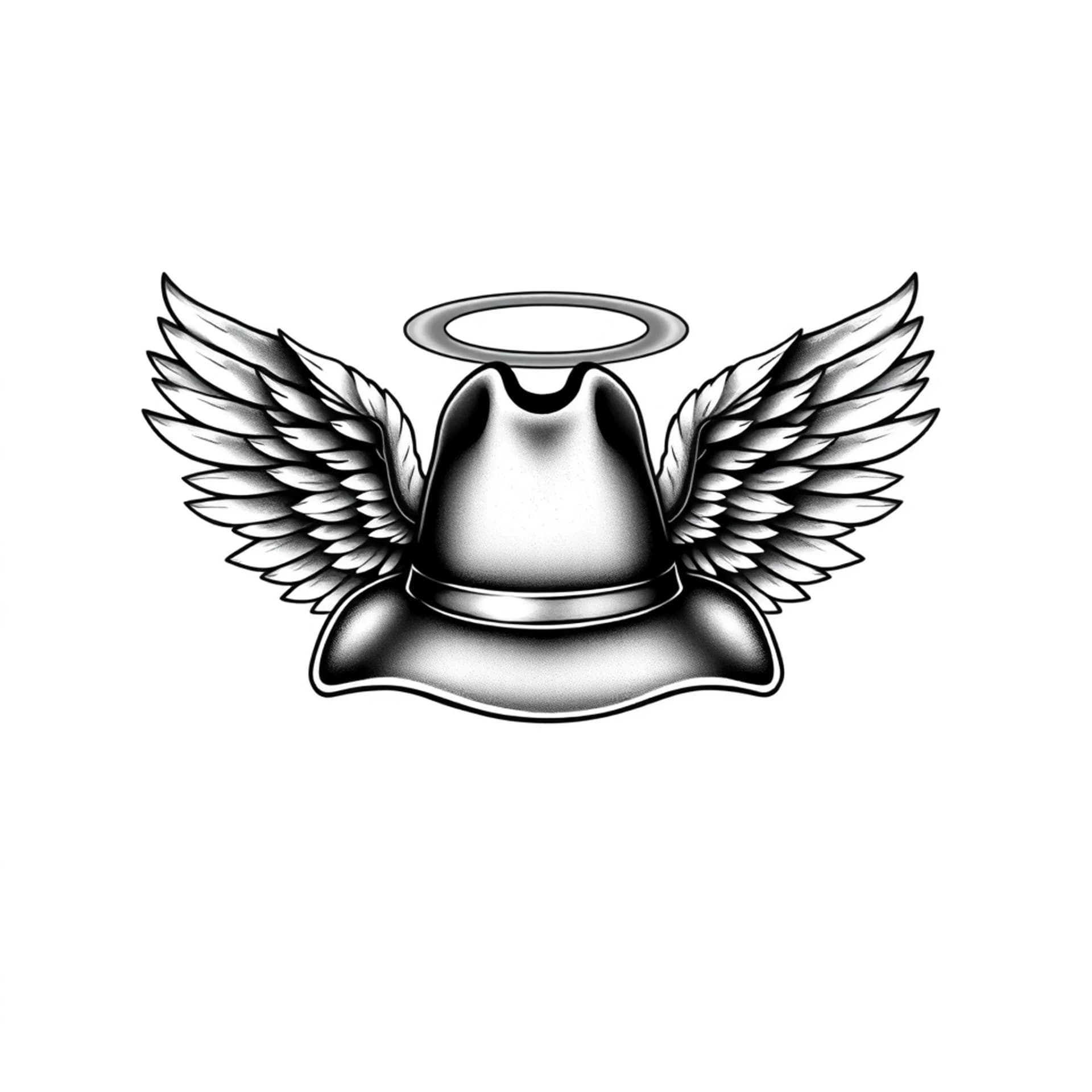 Black And Grey tattoo: Cowboy Hat with Angel Wings: A popular and powerful tribute. You can add a halo