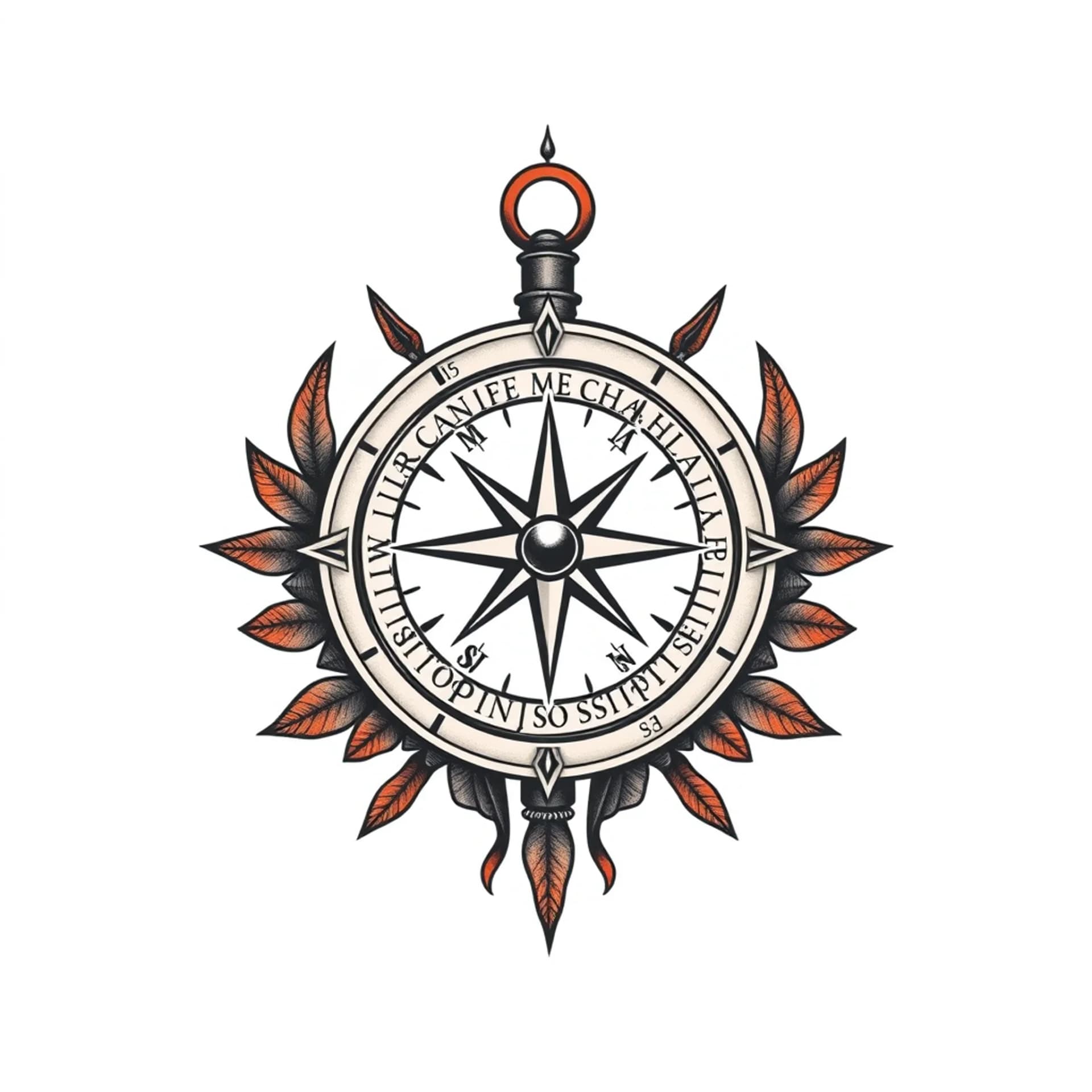 Traditional tattoo: A compass with song lyrics around it