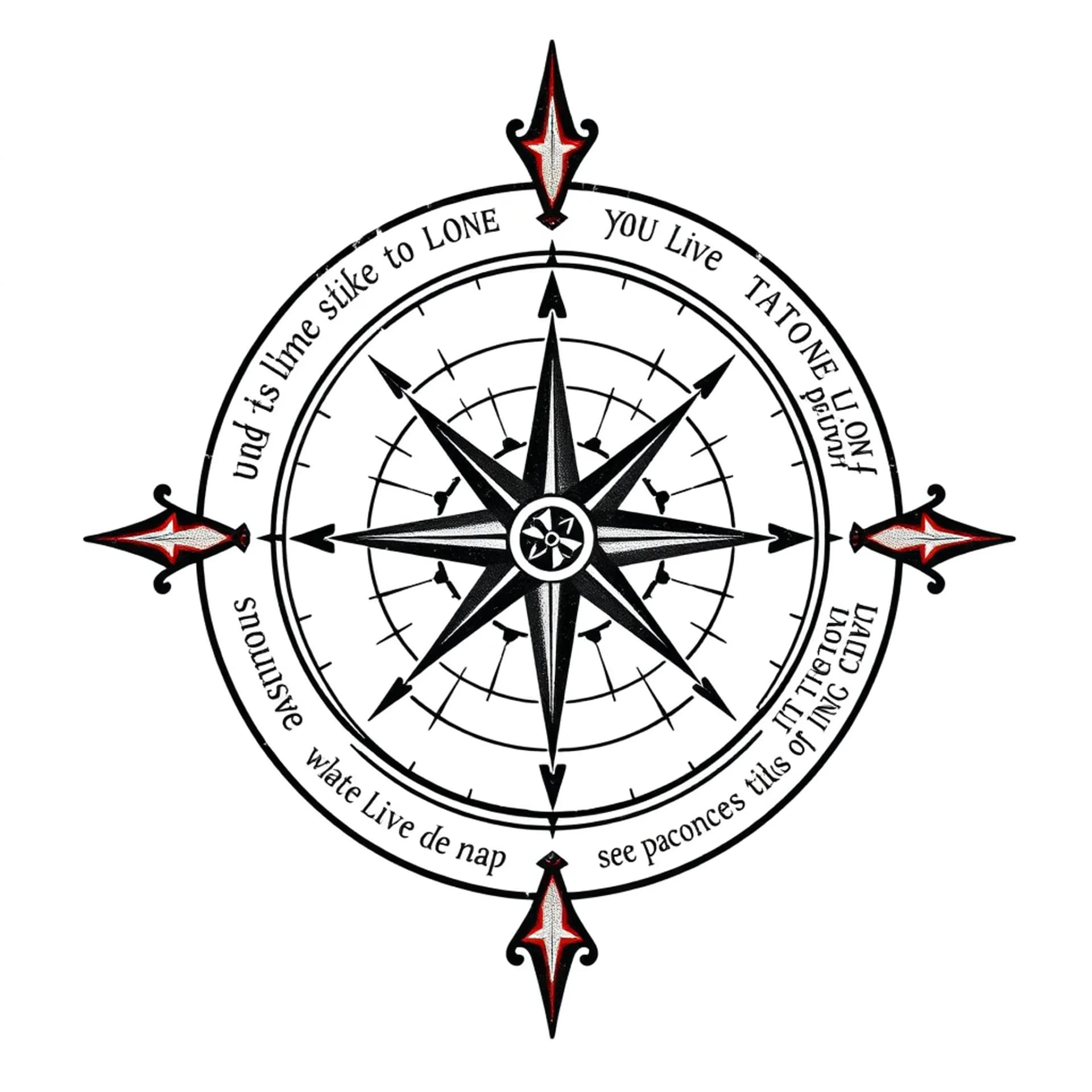Traditional tattoo: A compass with song lyrics around it