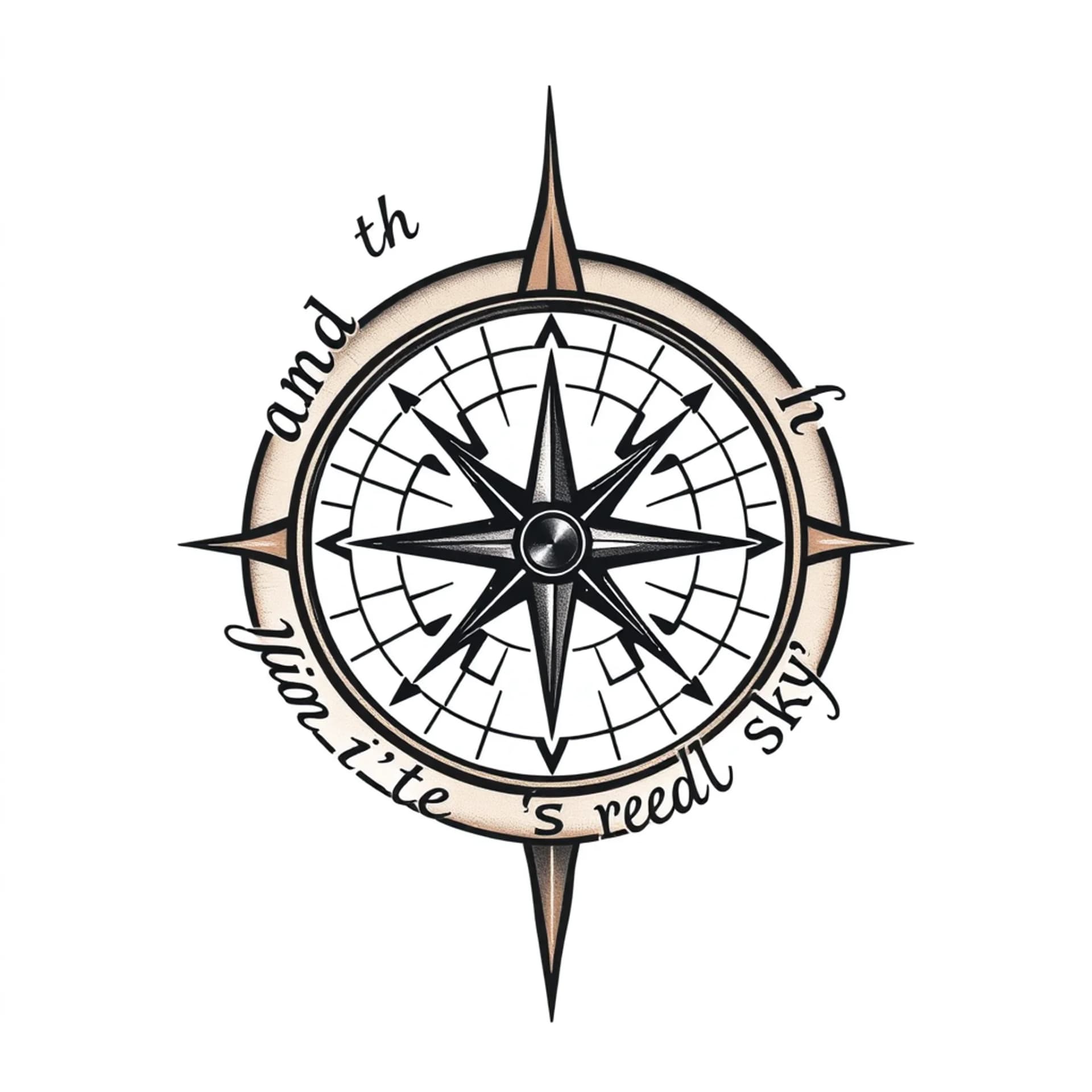 Traditional tattoo: A compass with the words "and the bluest ink isn't really sky" around it