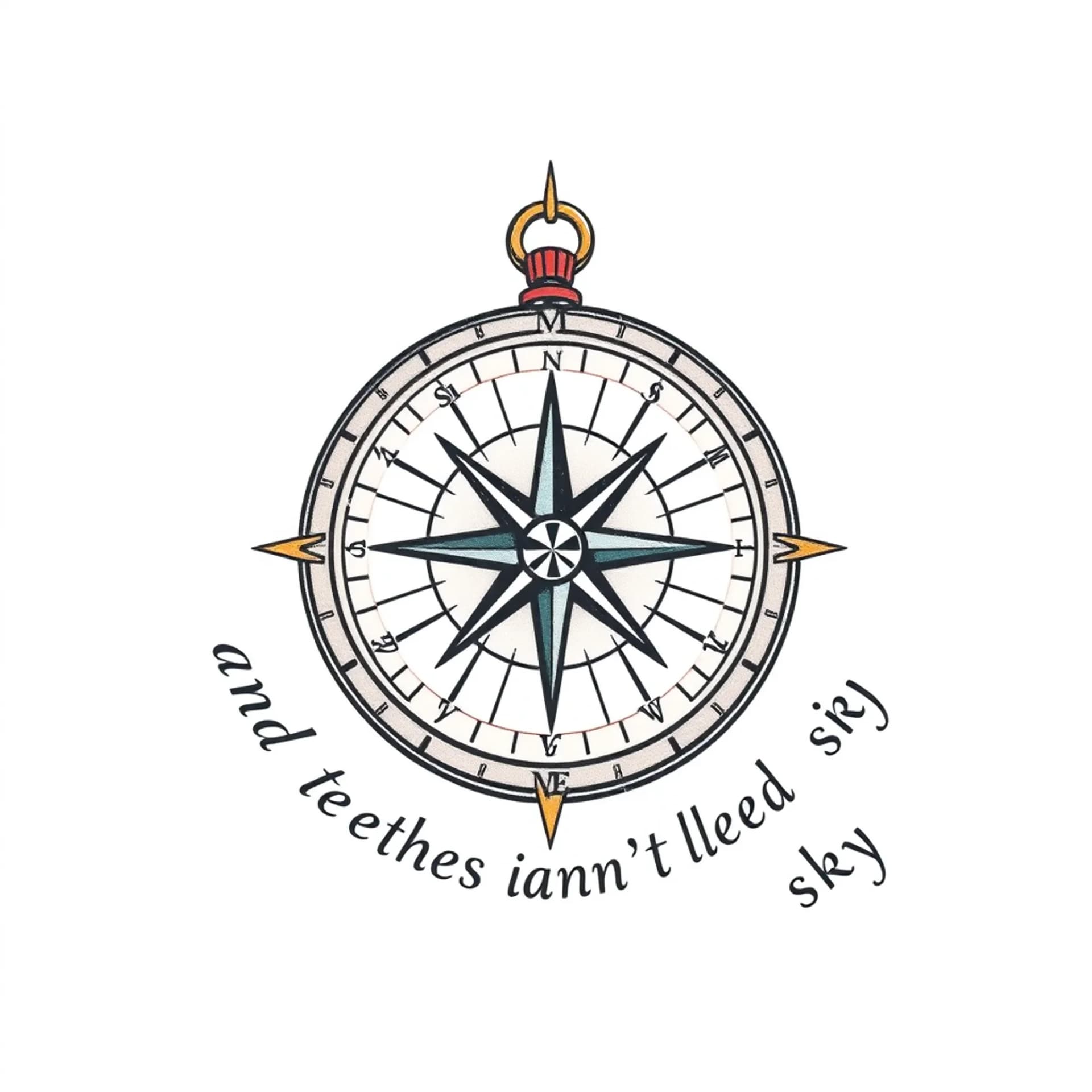 Traditional tattoo: A compass with the words "and the bluest ink isn't really sky" around it