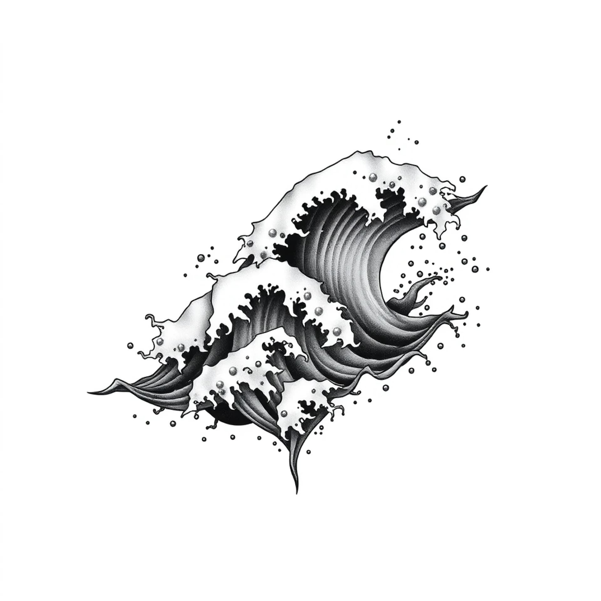 Black And Grey tattoo: Name Sterling Kai Ryu with ocean waves