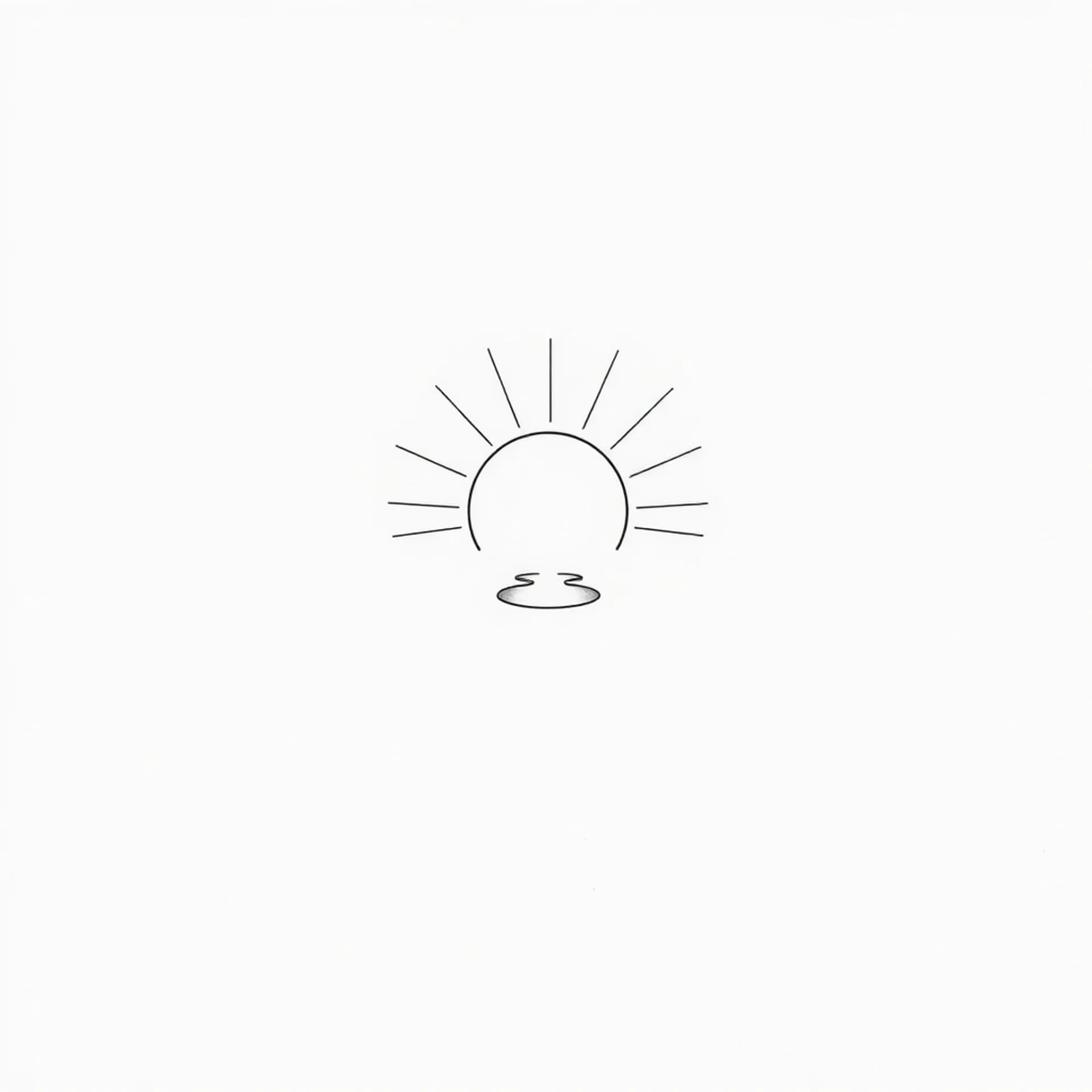 Fine Line tattoo: A delicate, ultra-fine line tattoo design in a minimalist style. The composition features a
a rising sun with thin, radiating rays
a dop of water
. No shading, clean black ink only, high contrast against white background. The aesthetic is feminine, ethereal