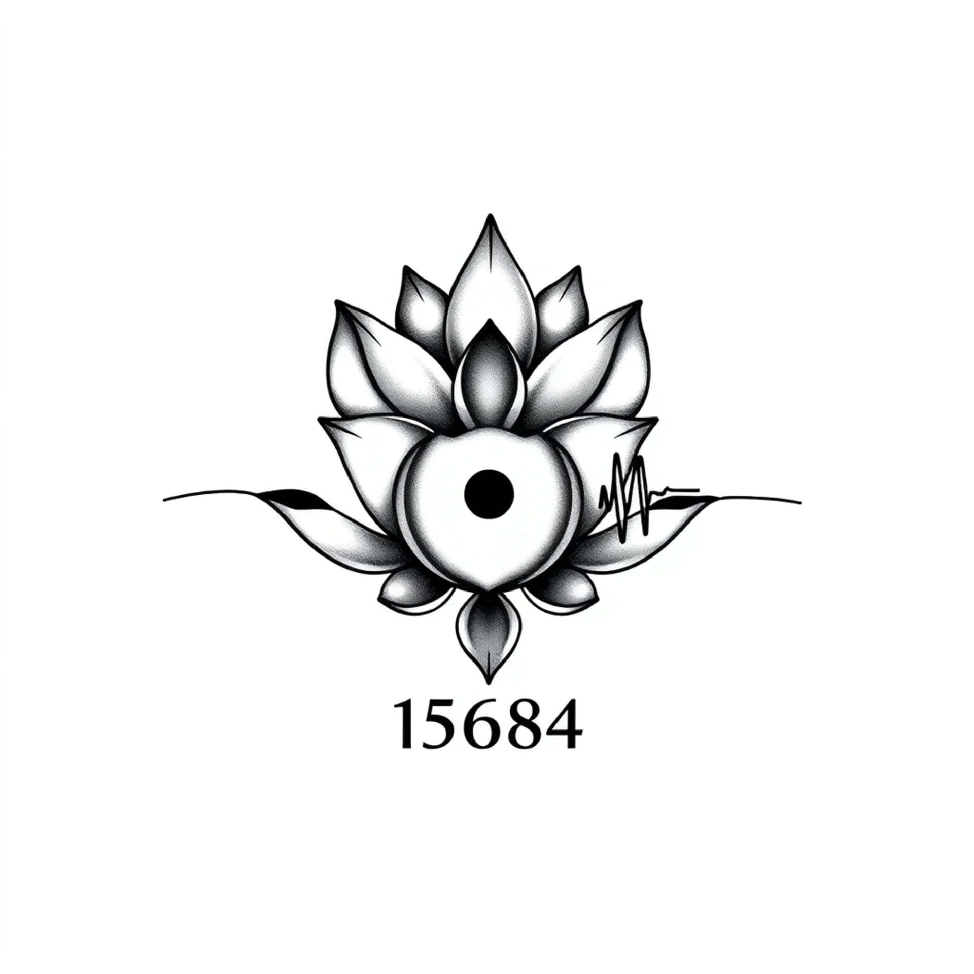 Black And Grey tattoo: Small simple feminine fine line black. Incorporate lotus flower, semi colon, heartbeat and the number 15684