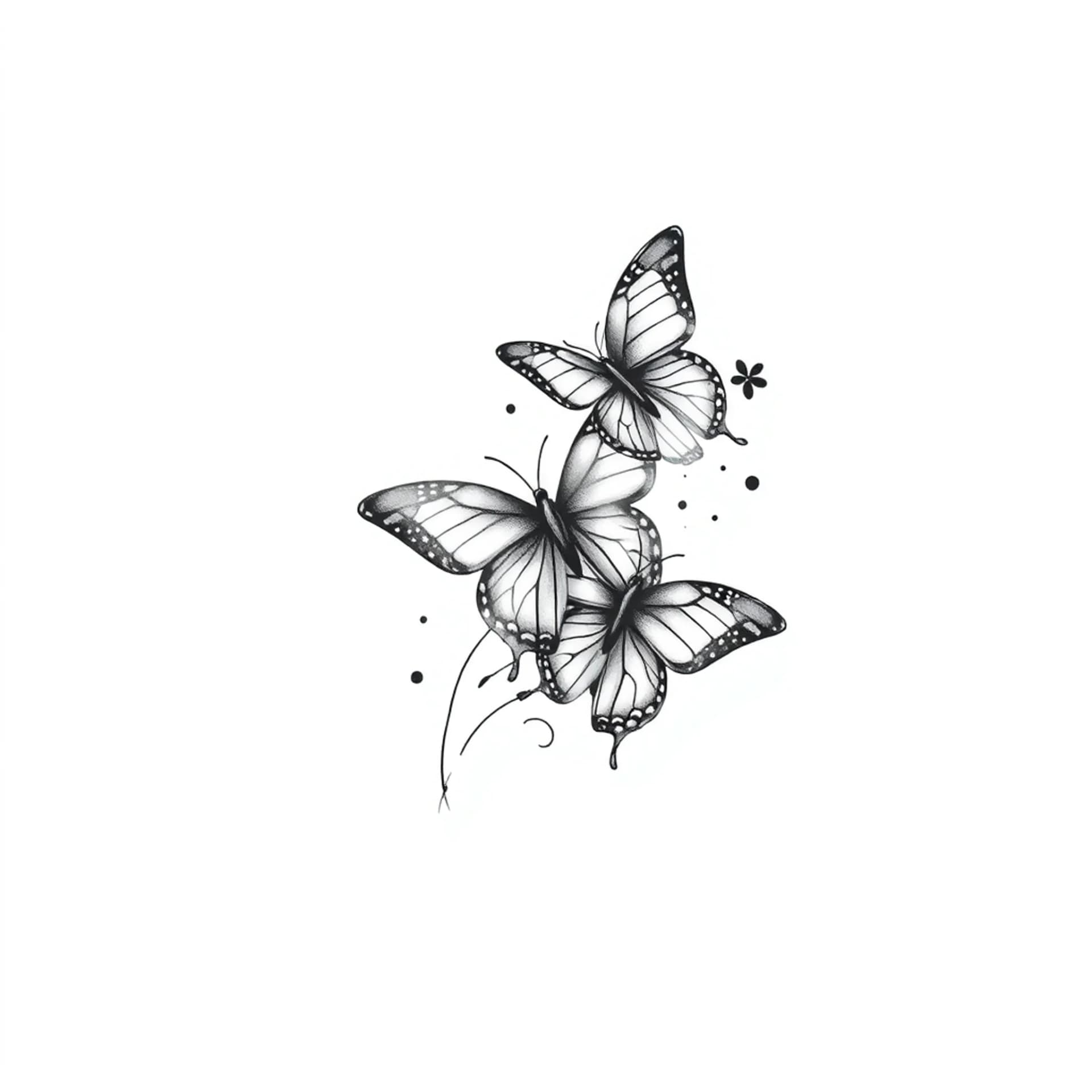 Fine Line tattoo: Upper back minimalist feminine tattoo with 3 butterflies