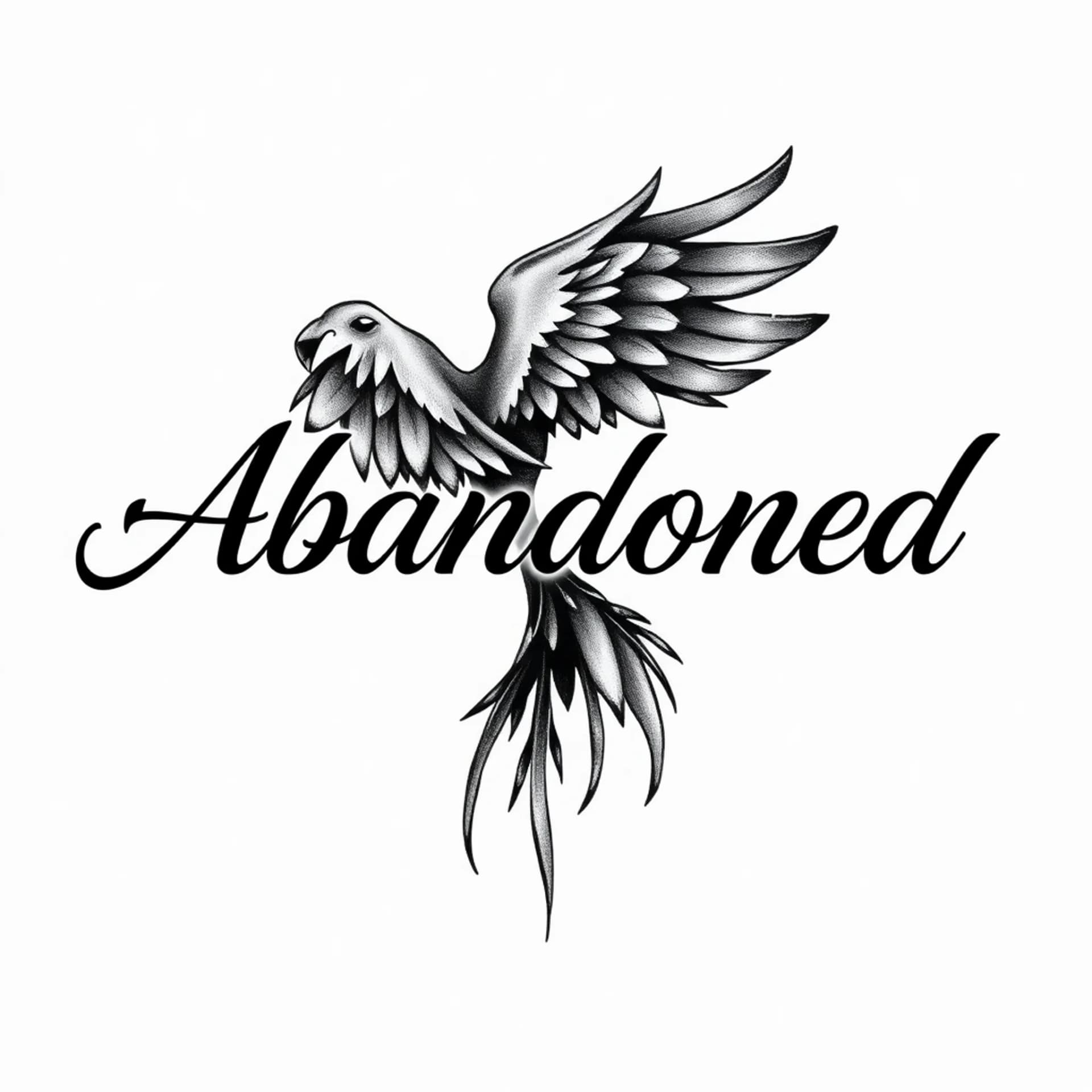 Black And Grey tattoo: Abandoned in cursive on the make it big to where it goes to my wrist to elbow