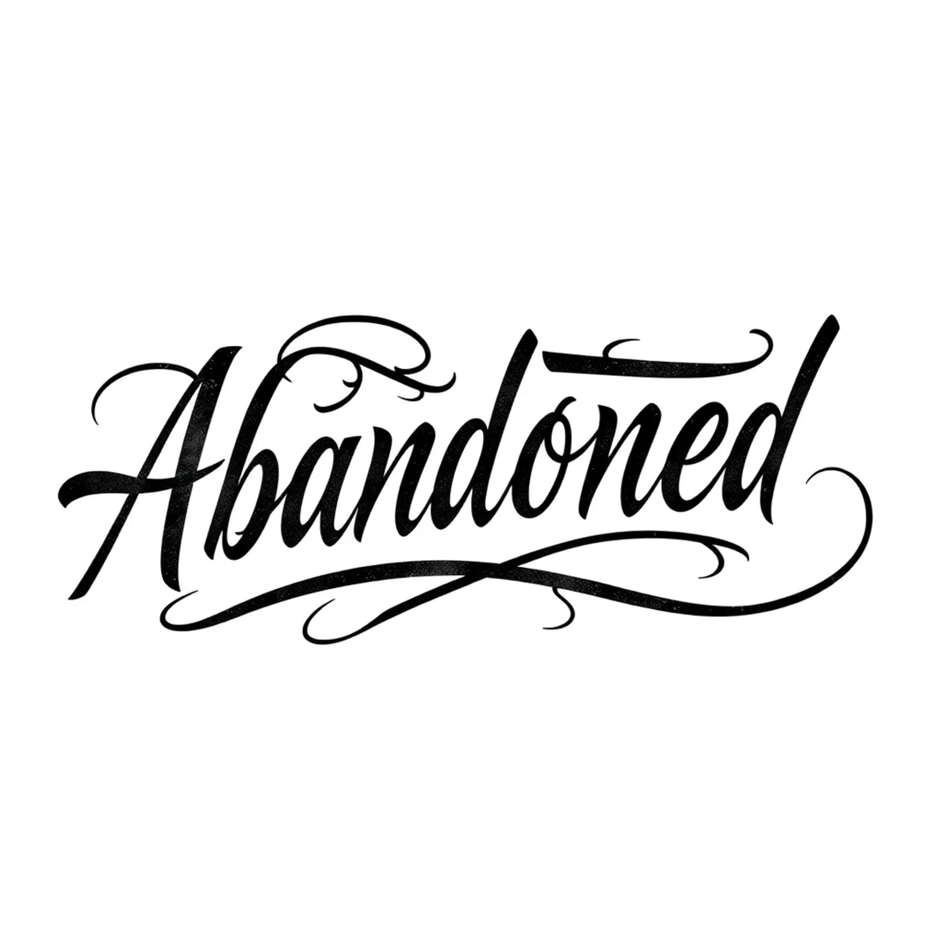 Black And Grey tattoo: Abandoned in cursive on the make it big to where it goes to my wrist to elbow with no backwards