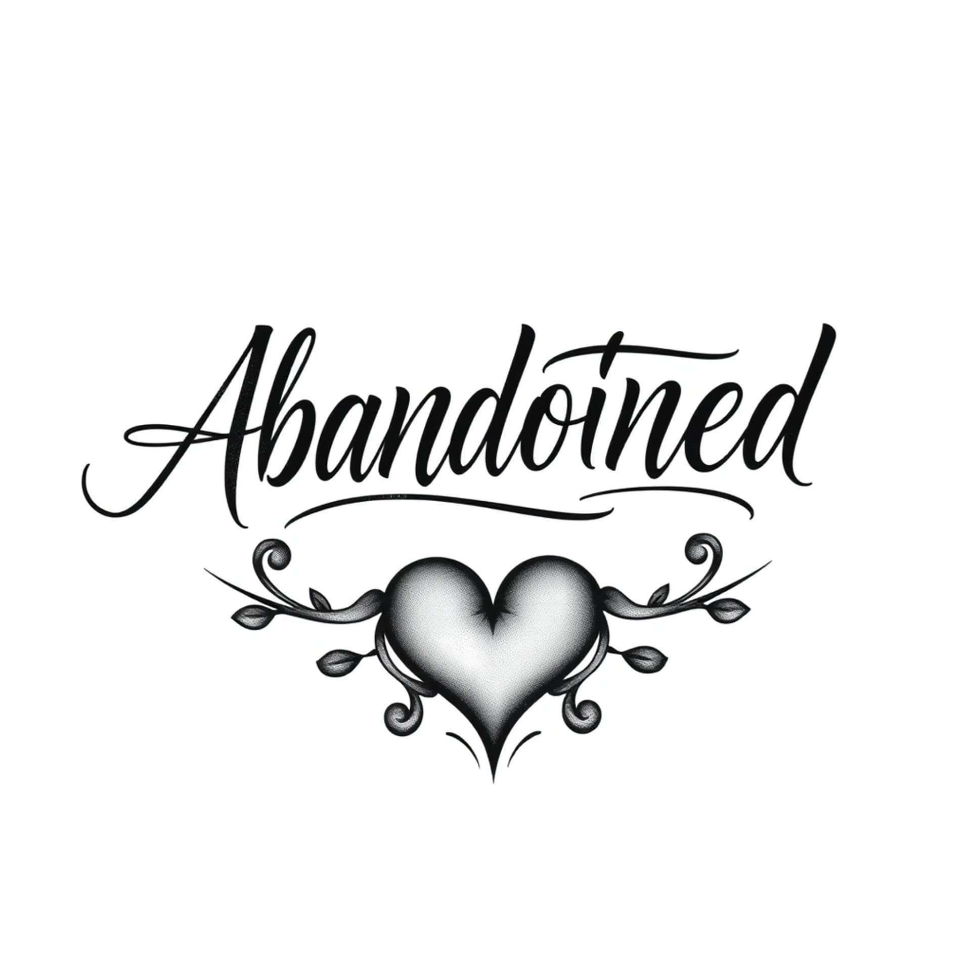 Black And Grey tattoo: Abandoned in cursive on the make it big to where it goes to my wrist to elbow with a real heart at the end
