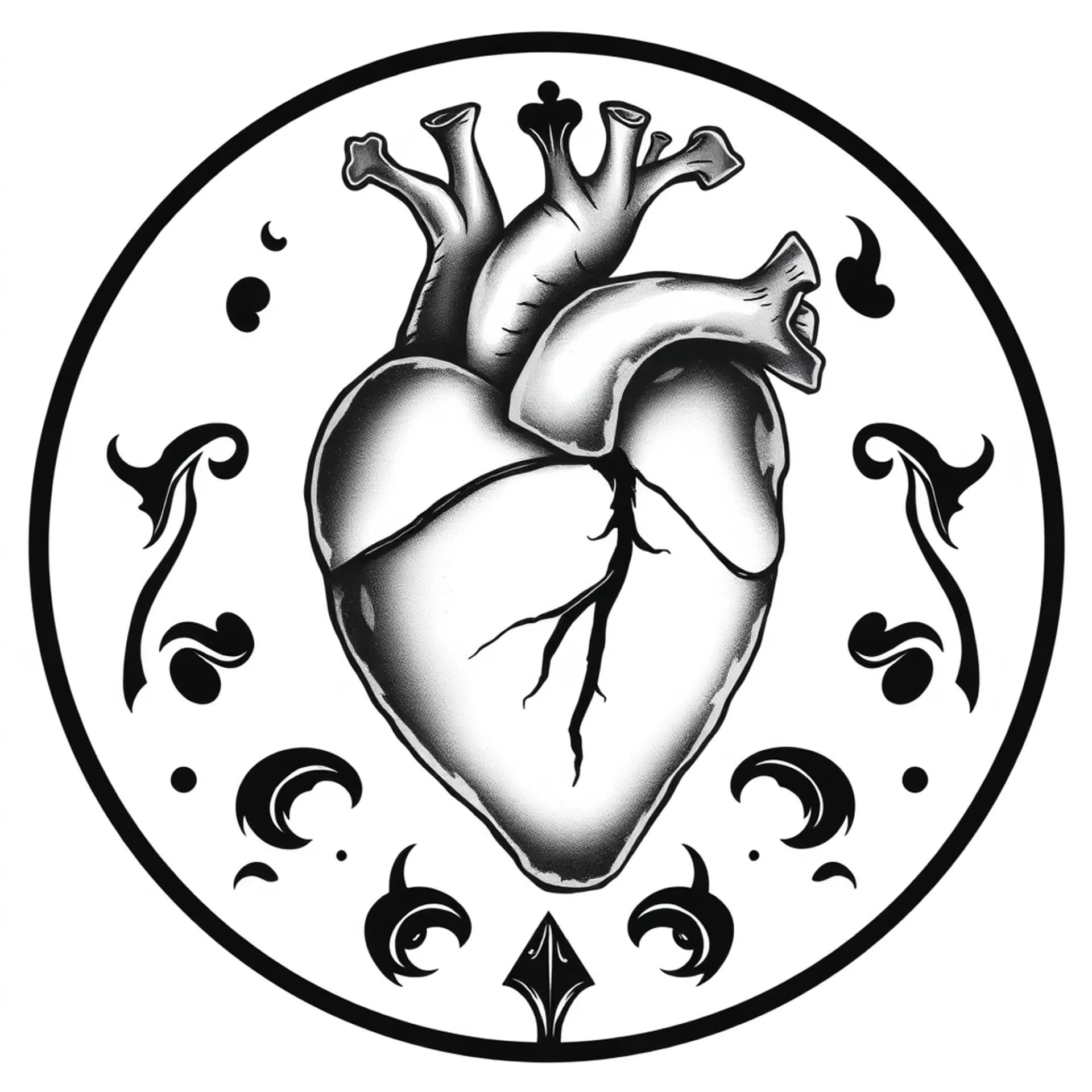 Black And Grey tattoo: Real heart make it look like it’s been Thur a lot