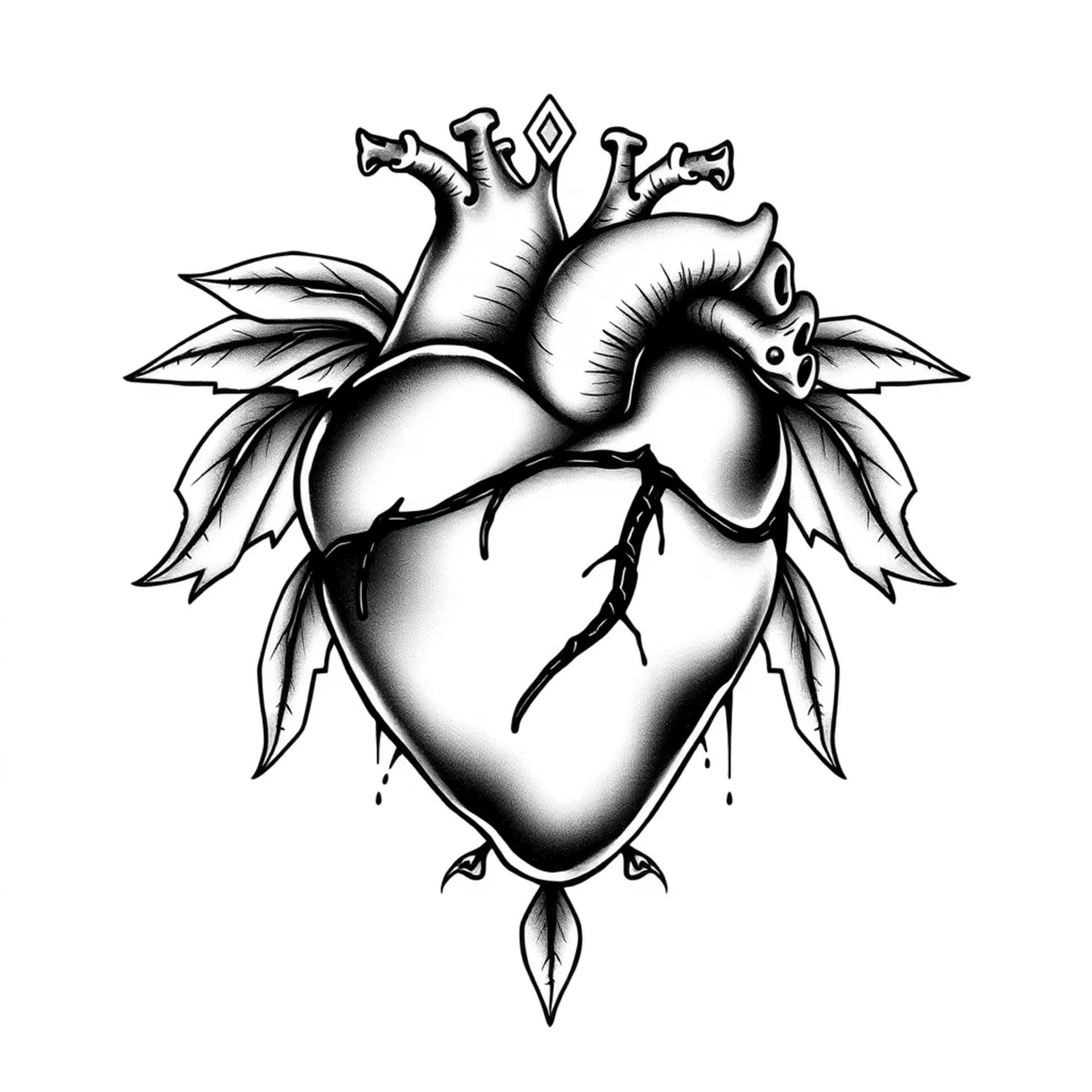Black And Grey tattoo: Real heart make it look like it’s been Thur a lot