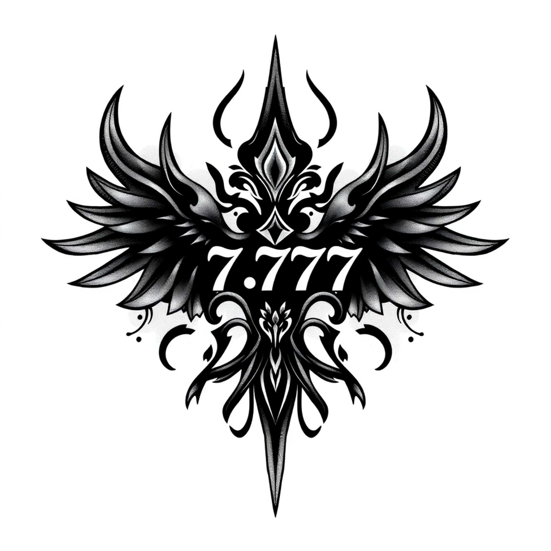 Black And Grey tattoo: A design using 7777