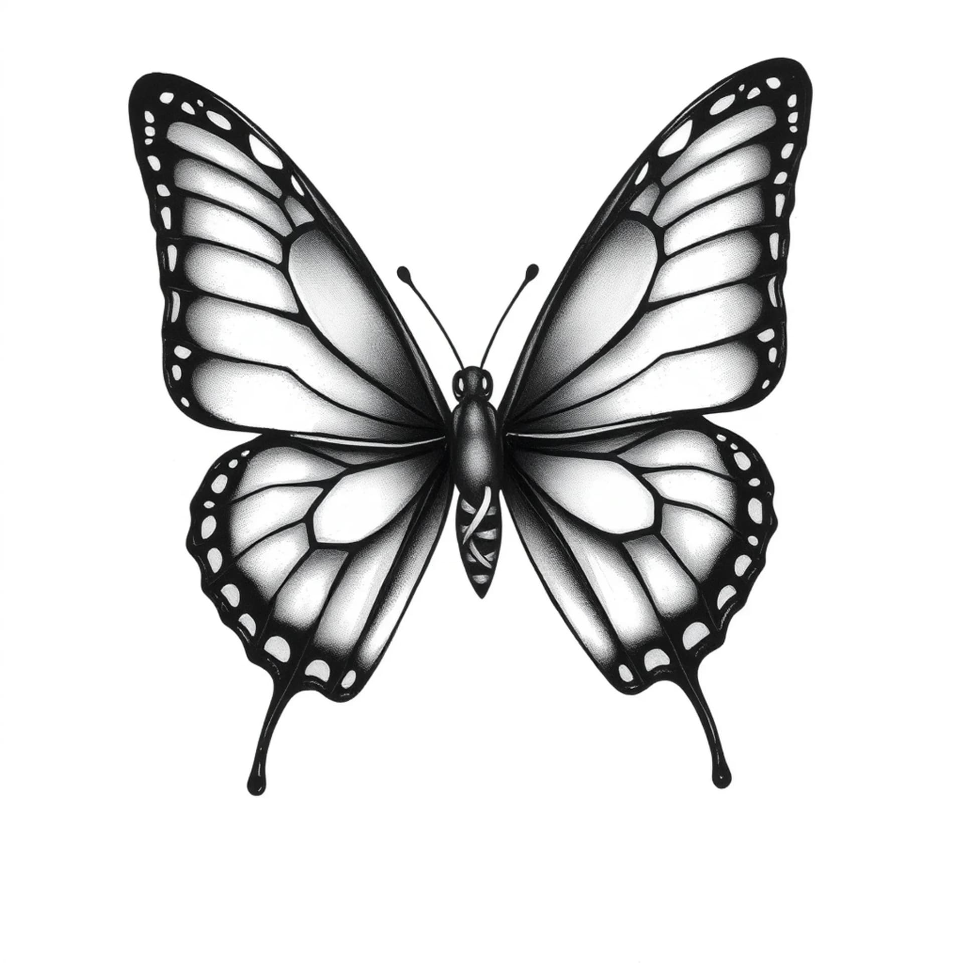 Black And Grey tattoo: Semicolon tattoo between wings of a butterfly