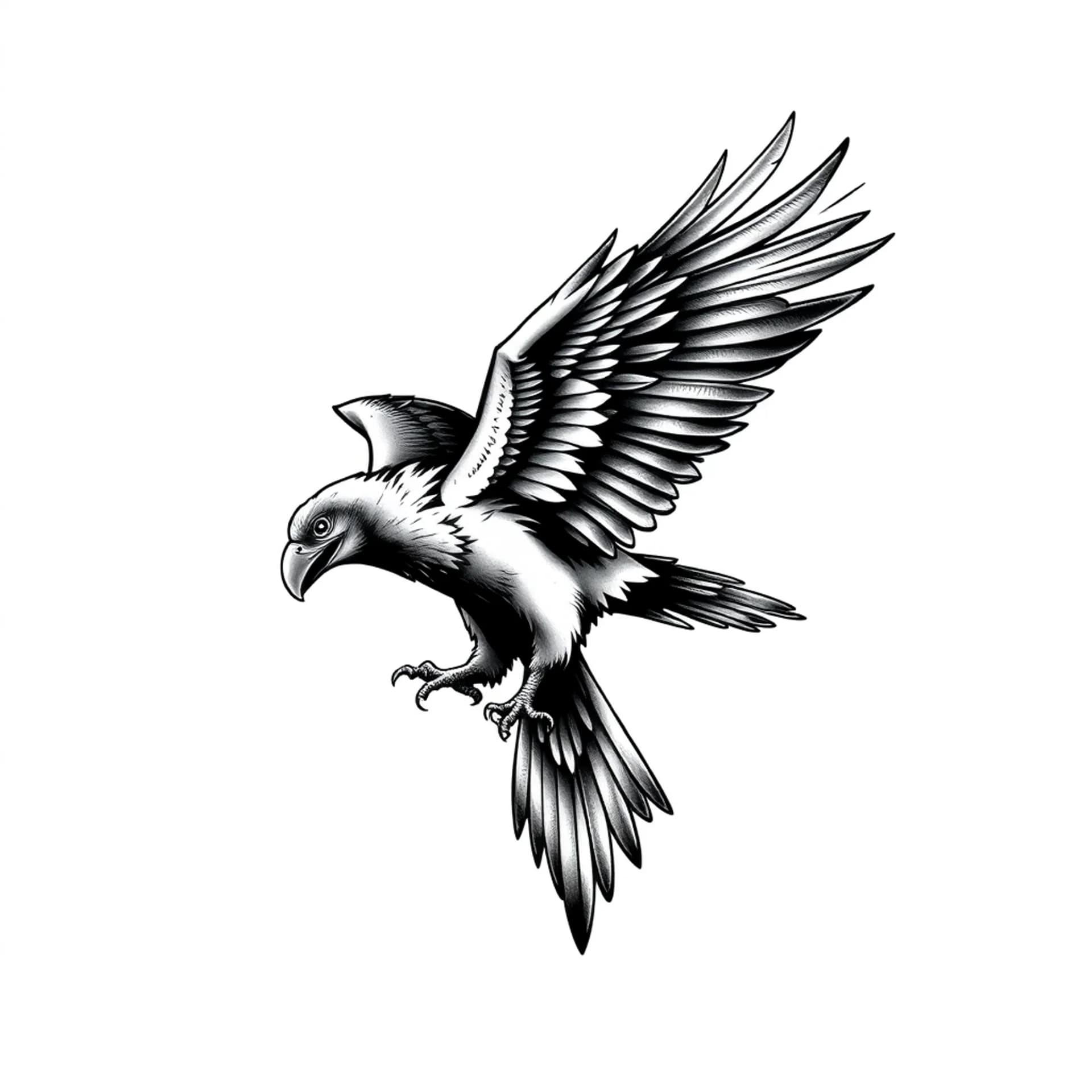Black And Grey tattoo: Pithecophaga jefferyi), also known as the monkey-eating eagle or great Philippine eagle, flying attack