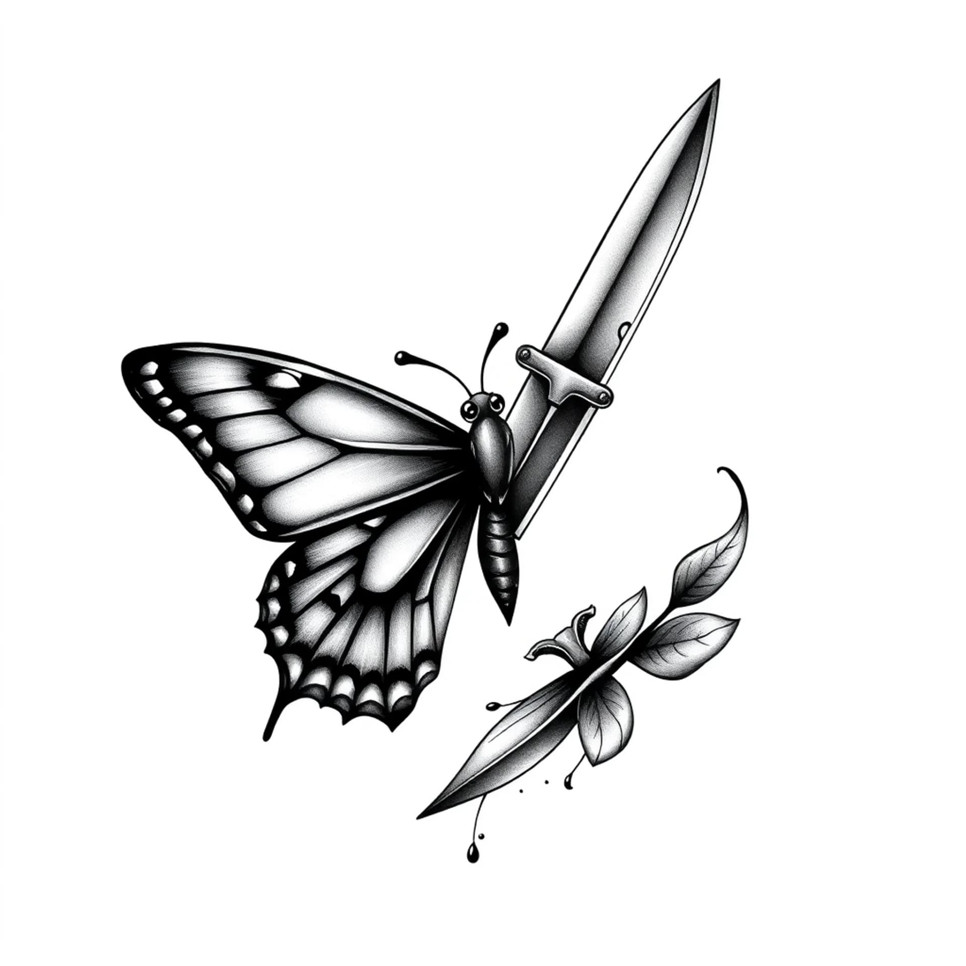 Black And Grey tattoo: A butterfly knife half open