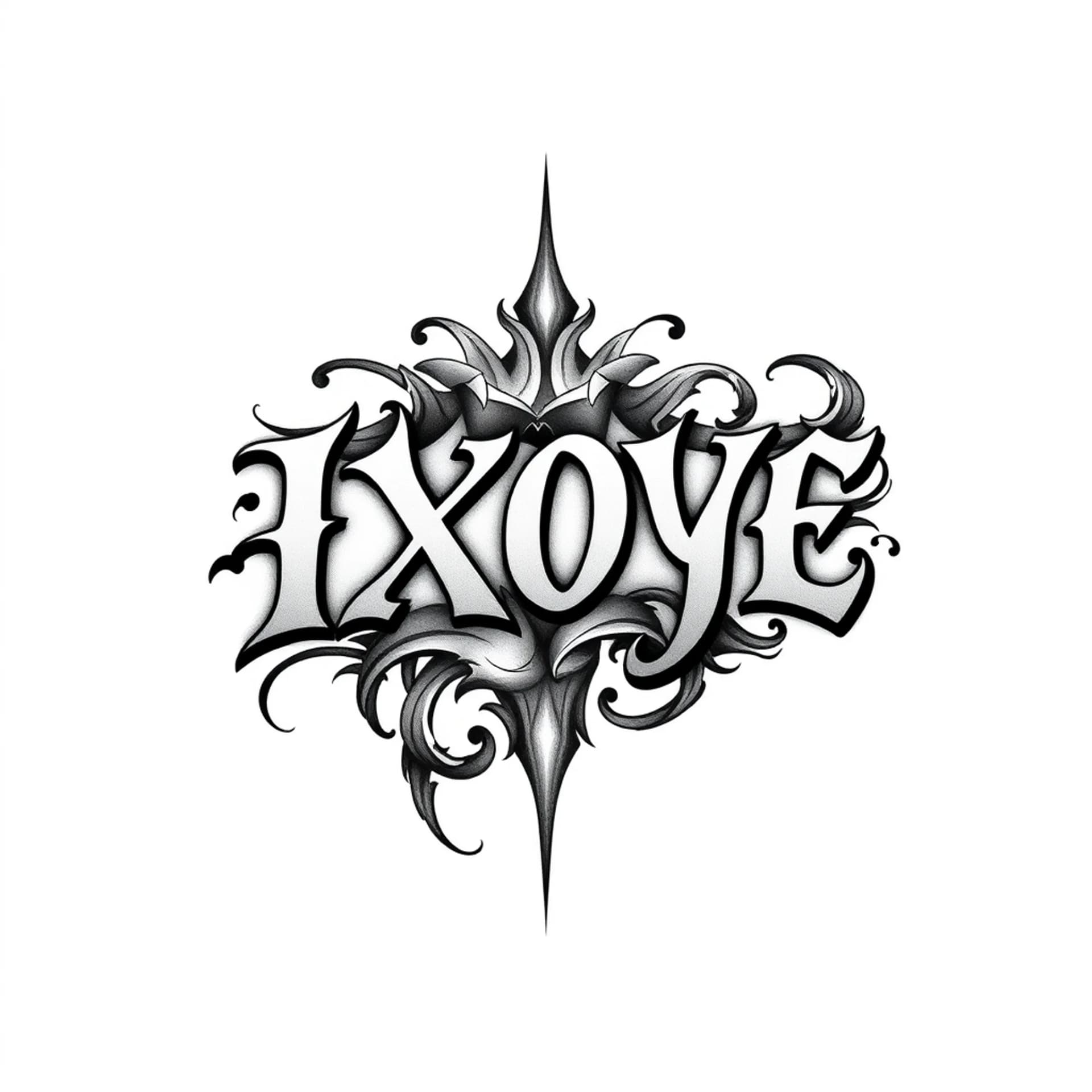 Black And Grey tattoo: IXOYE in greek vertical lettering