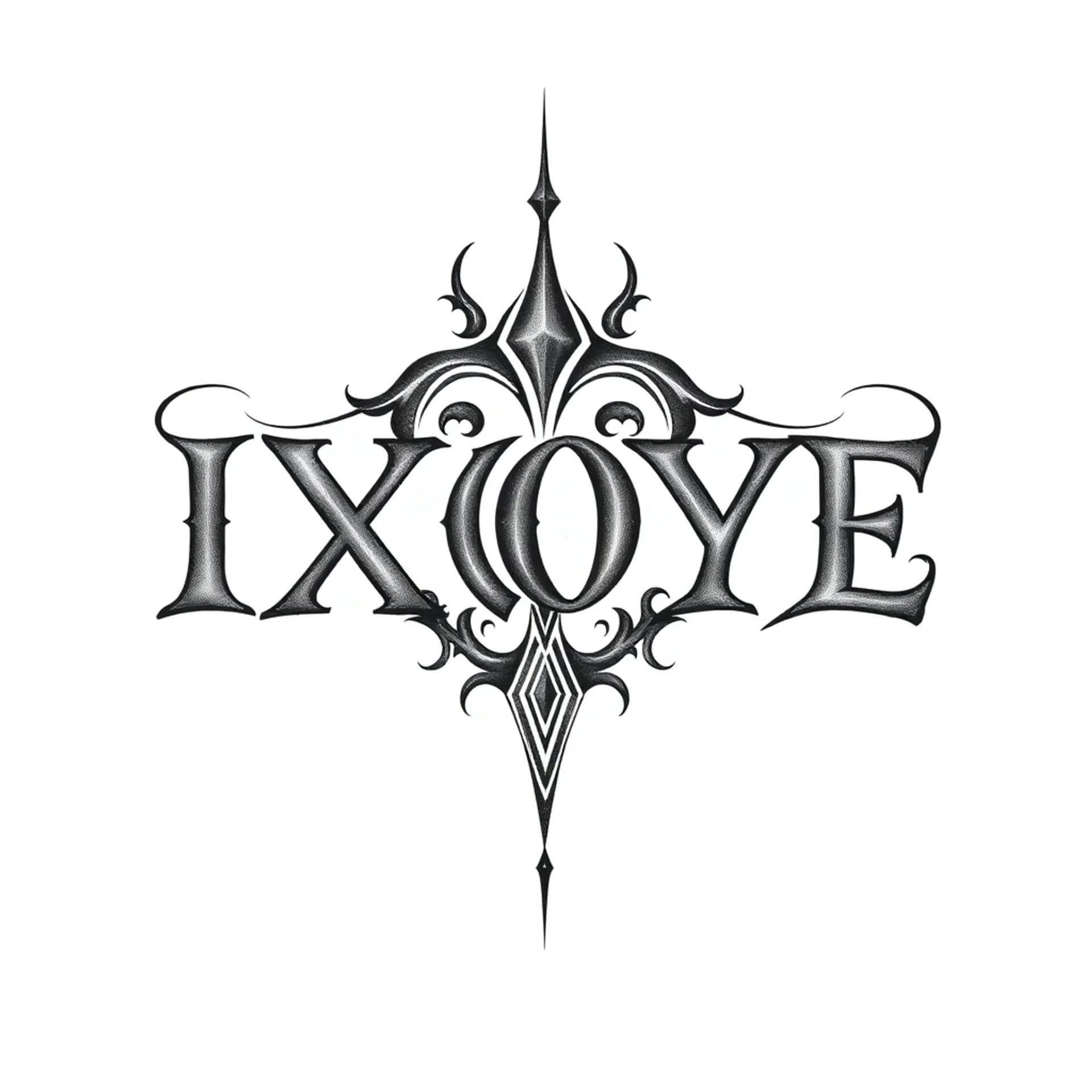 Black And Grey tattoo: IXOYE in greek letters stacked vertically
