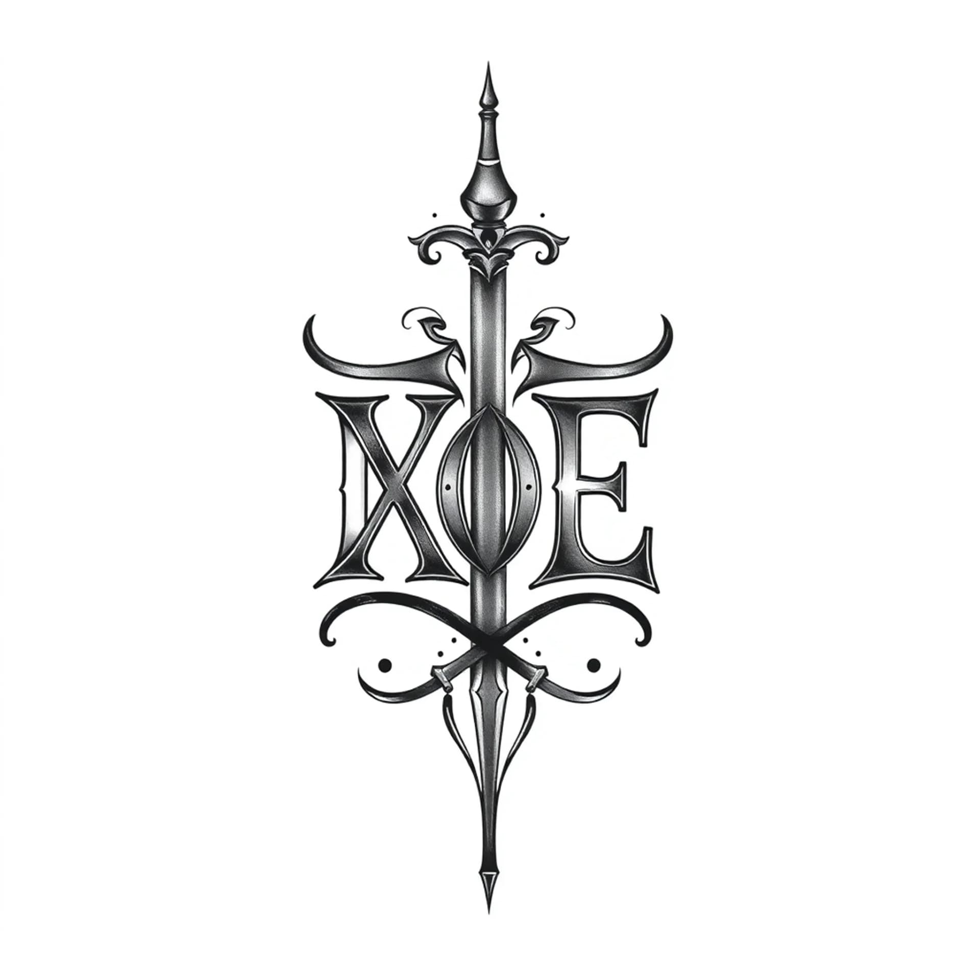 Black And Grey tattoo: I
X
O
Y
E IN GREEK LETTERING
