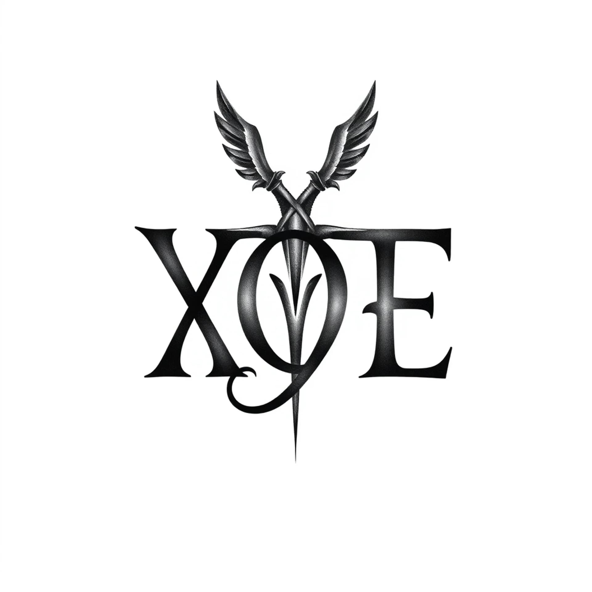 Black And Grey tattoo: I X O Y E vertical in greek letters