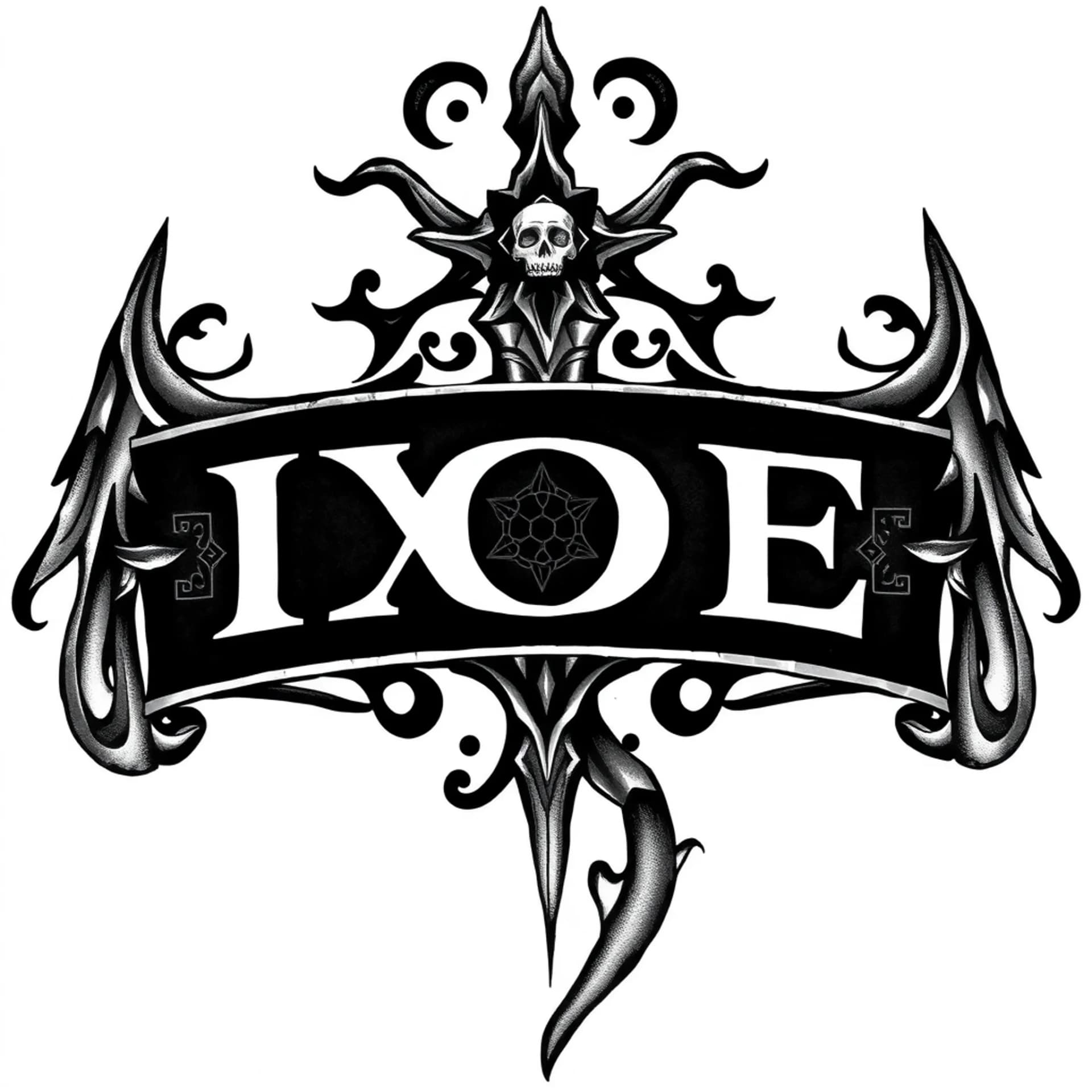 Black And Grey tattoo: I X O Y E vertical in greek letters