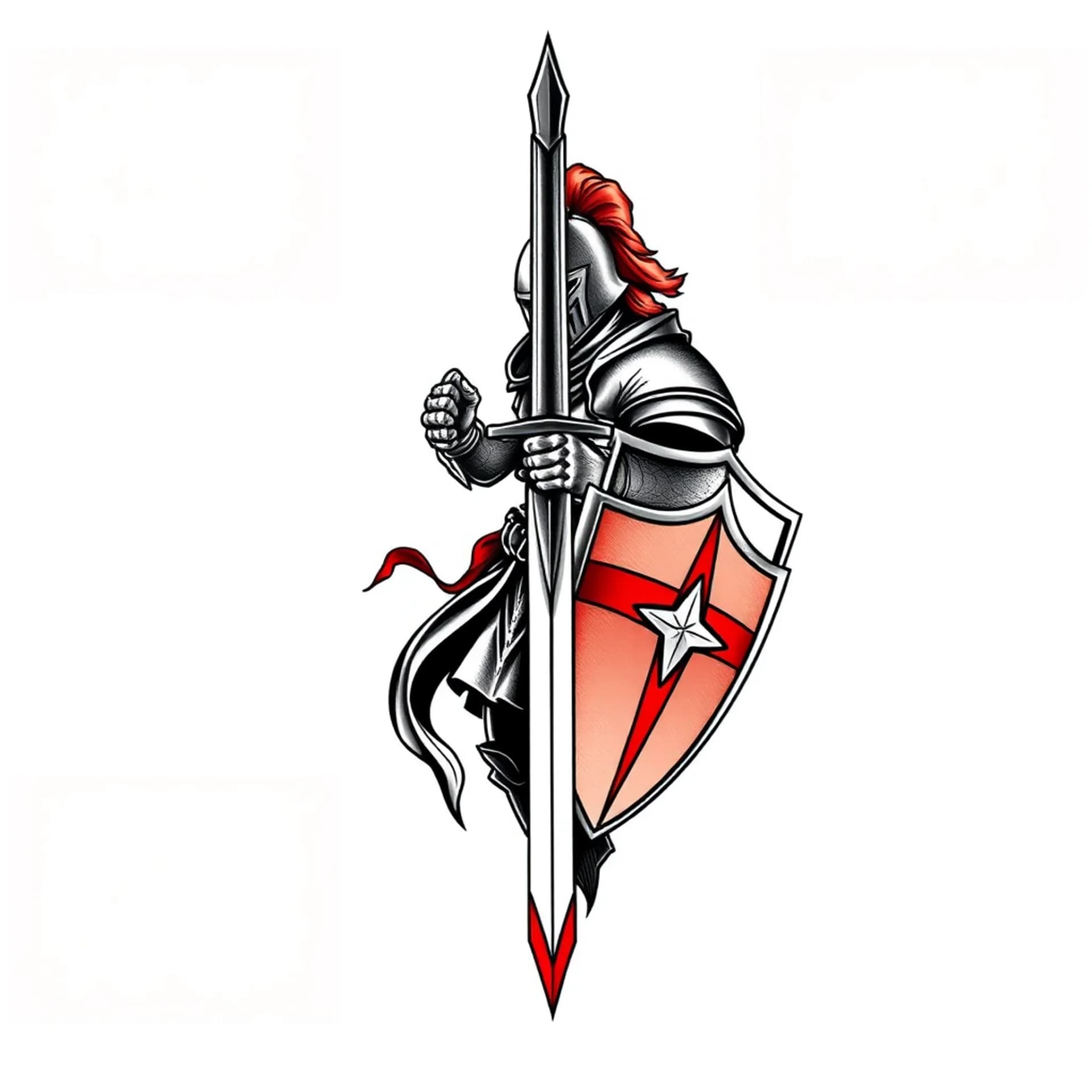 Traditional tattoo: Knight with sword and shield ready for war